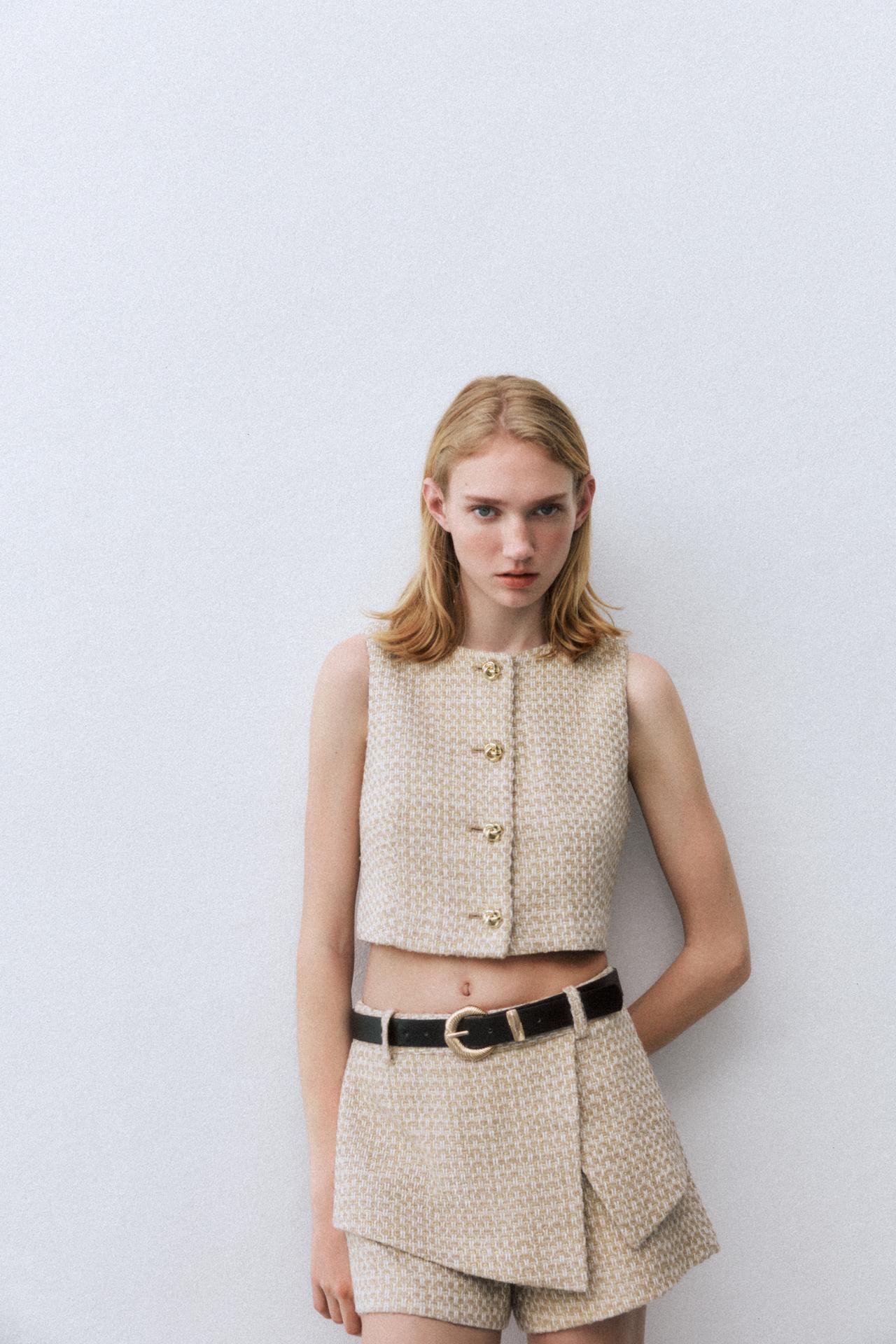 Textured Cropped Waistcoat