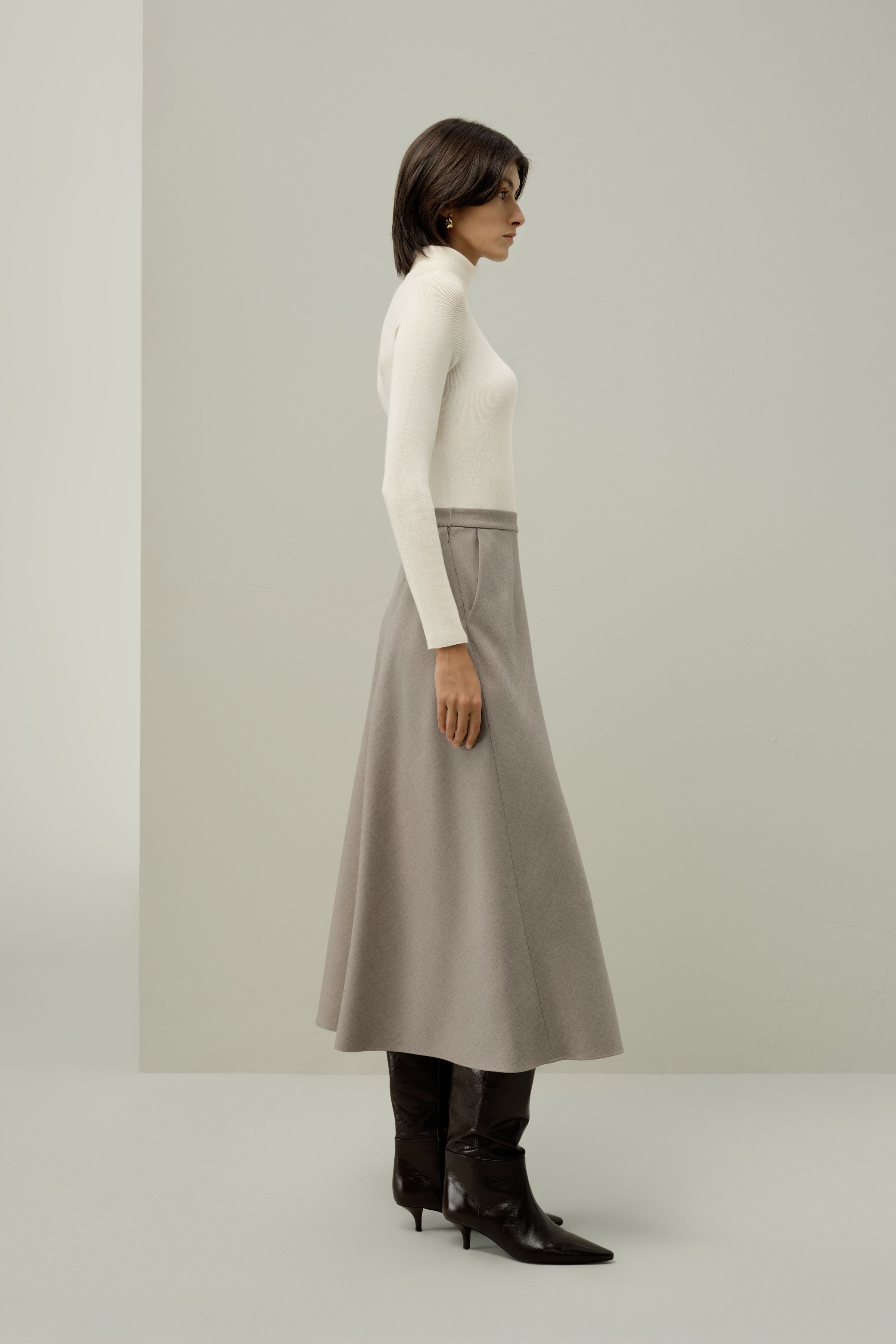 Mottled Silk-Wool A-Line Skirt