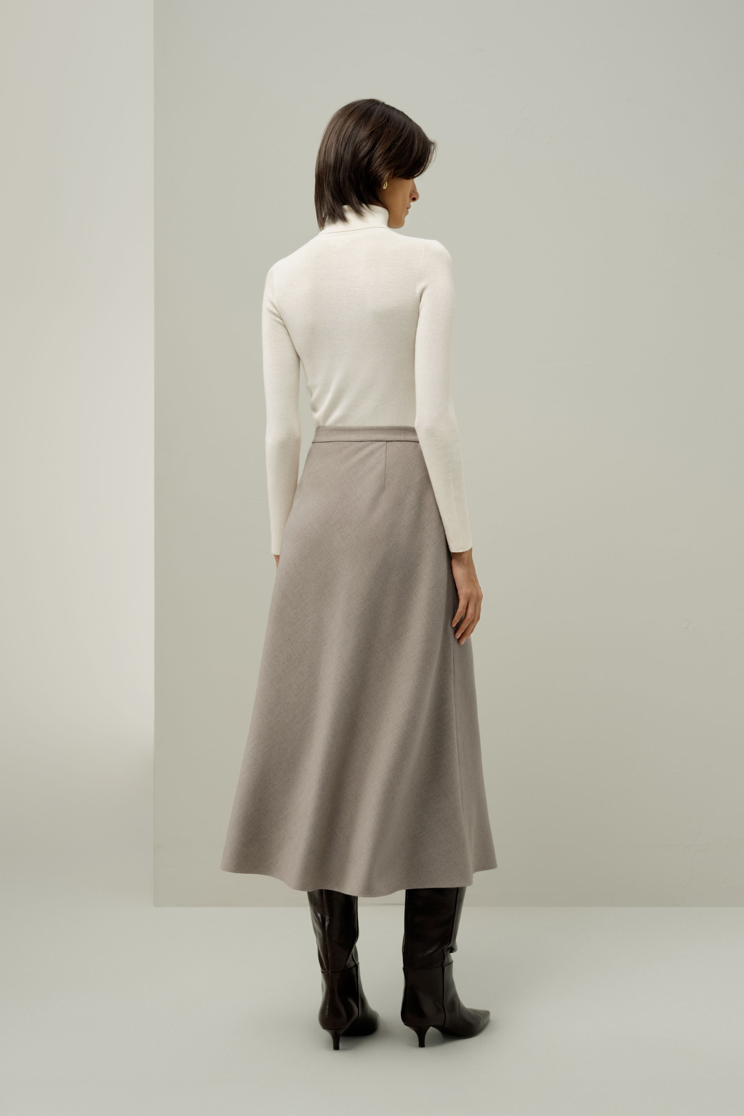 Mottled Silk-Wool A-Line Skirt