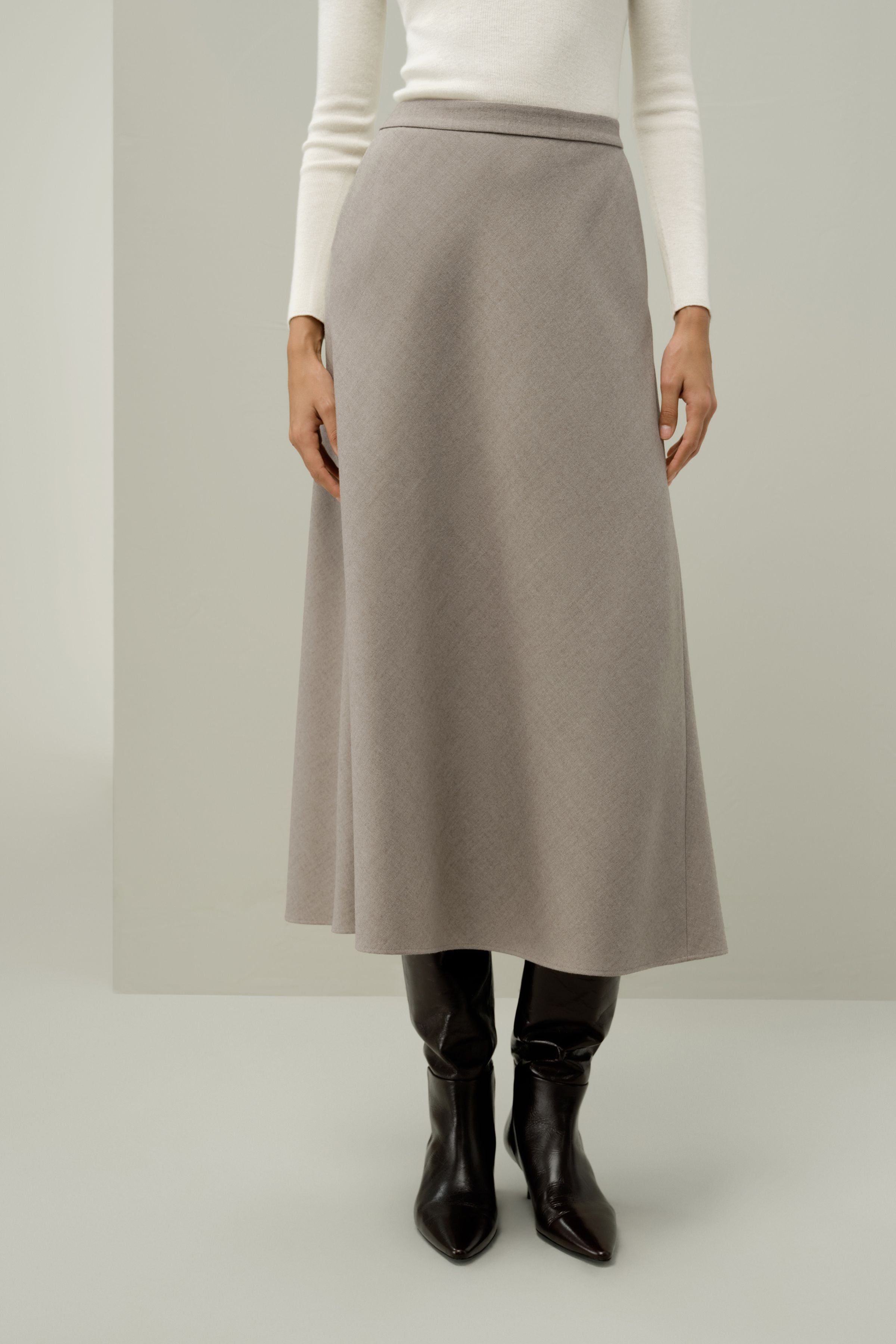 Mottled Silk-Wool A-Line Skirt