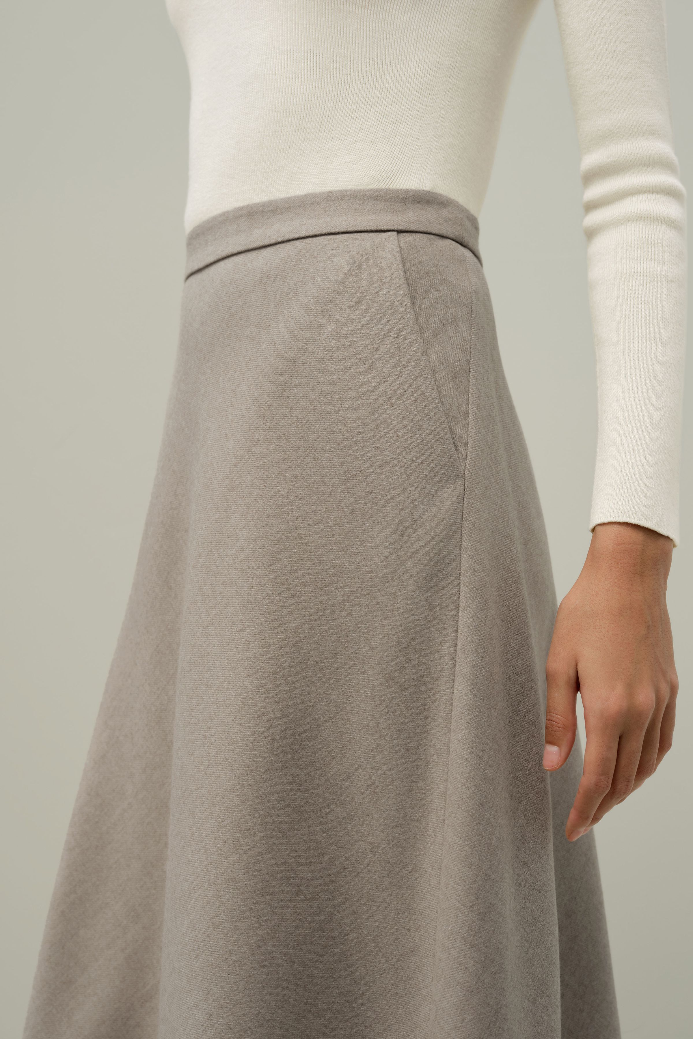 Mottled Silk-Wool A-Line Skirt
