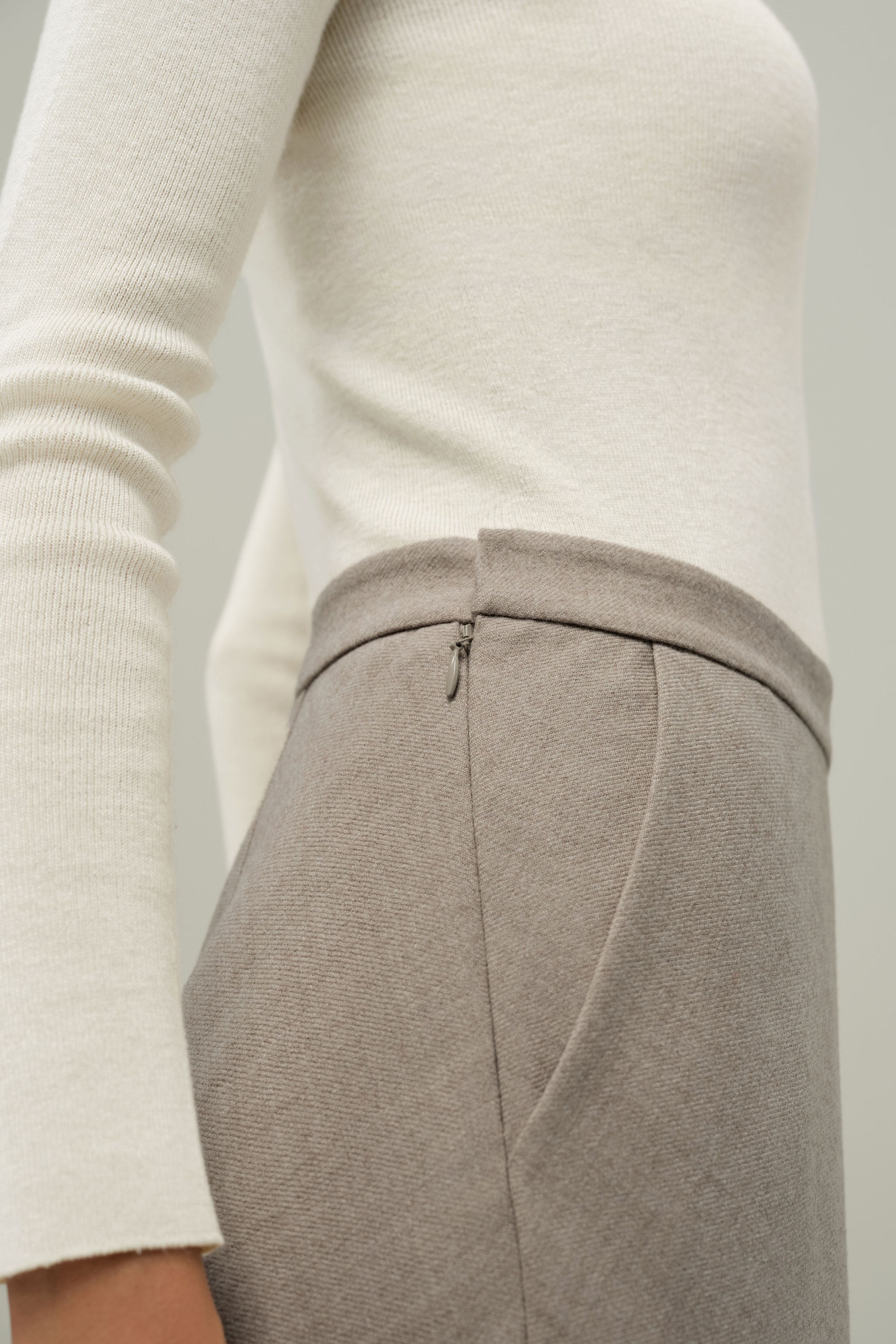 Mottled Silk-Wool A-Line Skirt