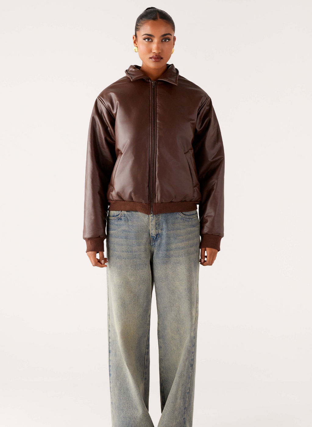 MOZROS's Faux Leather Bomber Jacket