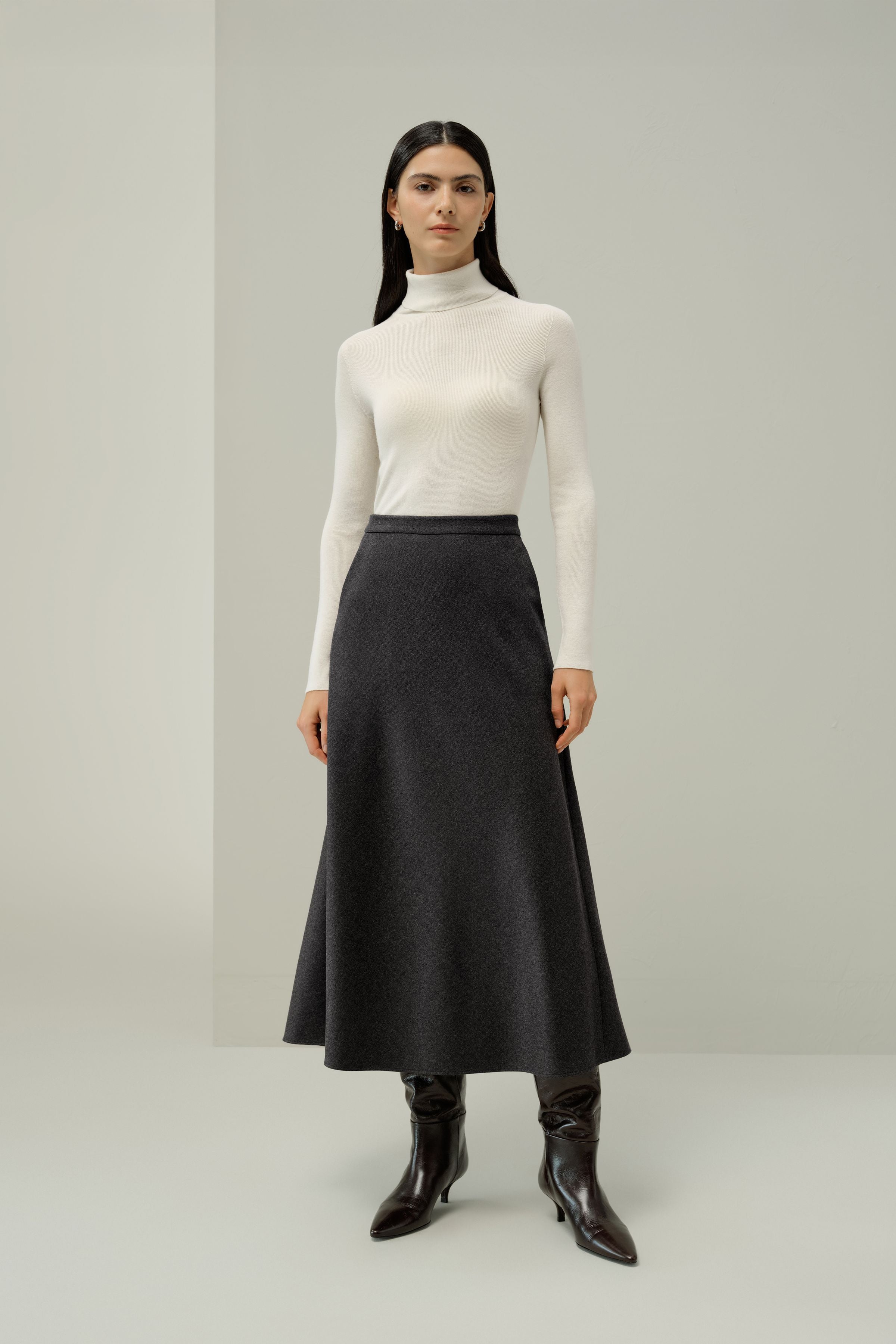Mottled Silk-Wool A-Line Skirt