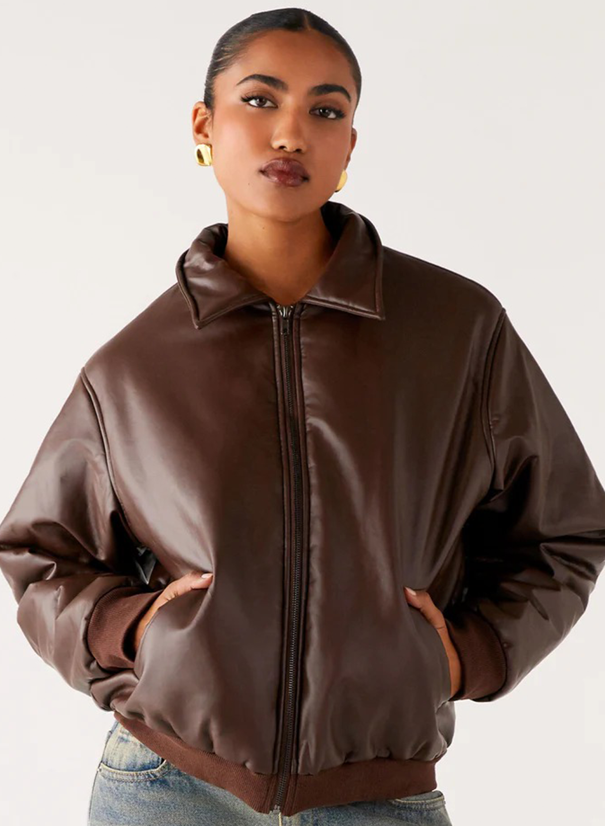 MOZROS's Faux Leather Bomber Jacket