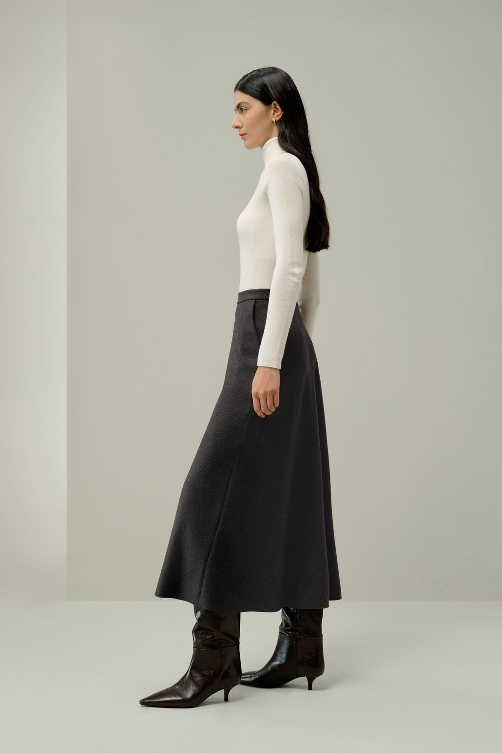 Mottled Silk-Wool A-Line Skirt