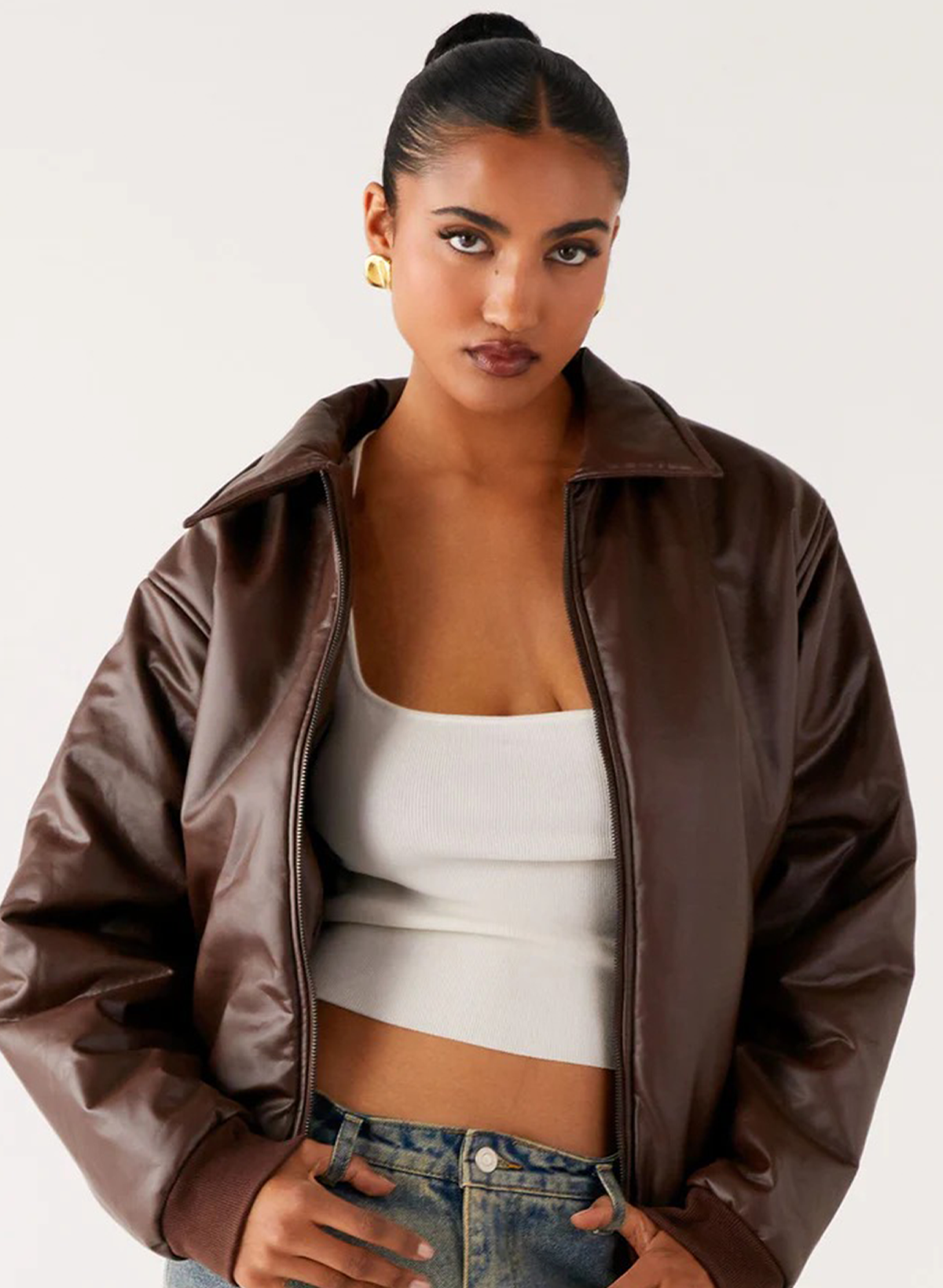 MOZROS's Faux Leather Bomber Jacket