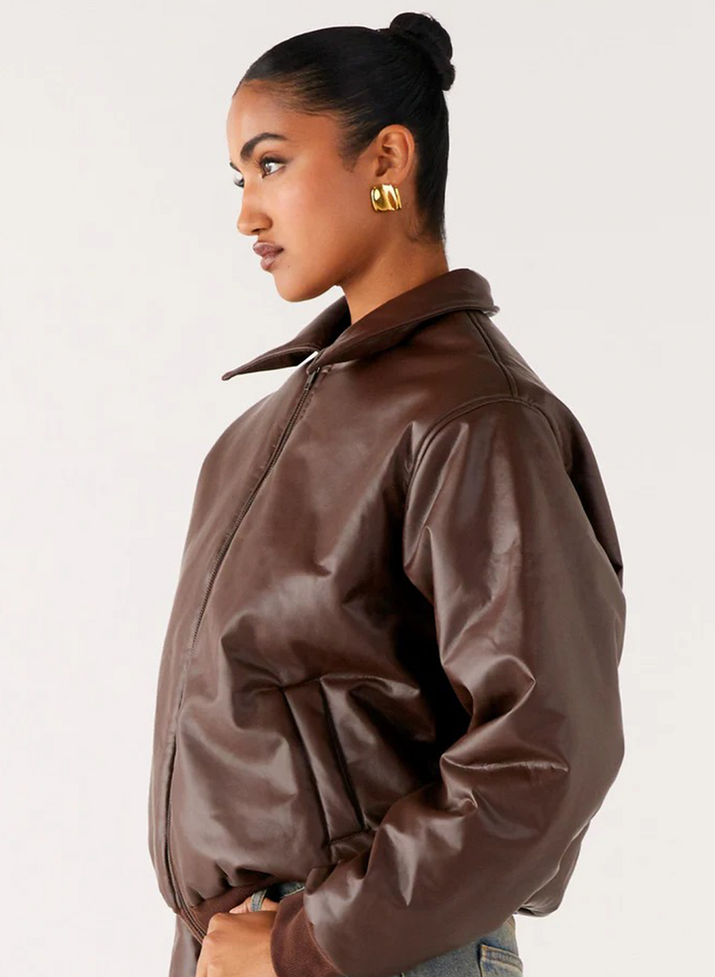 MOZROS's Faux Leather Bomber Jacket