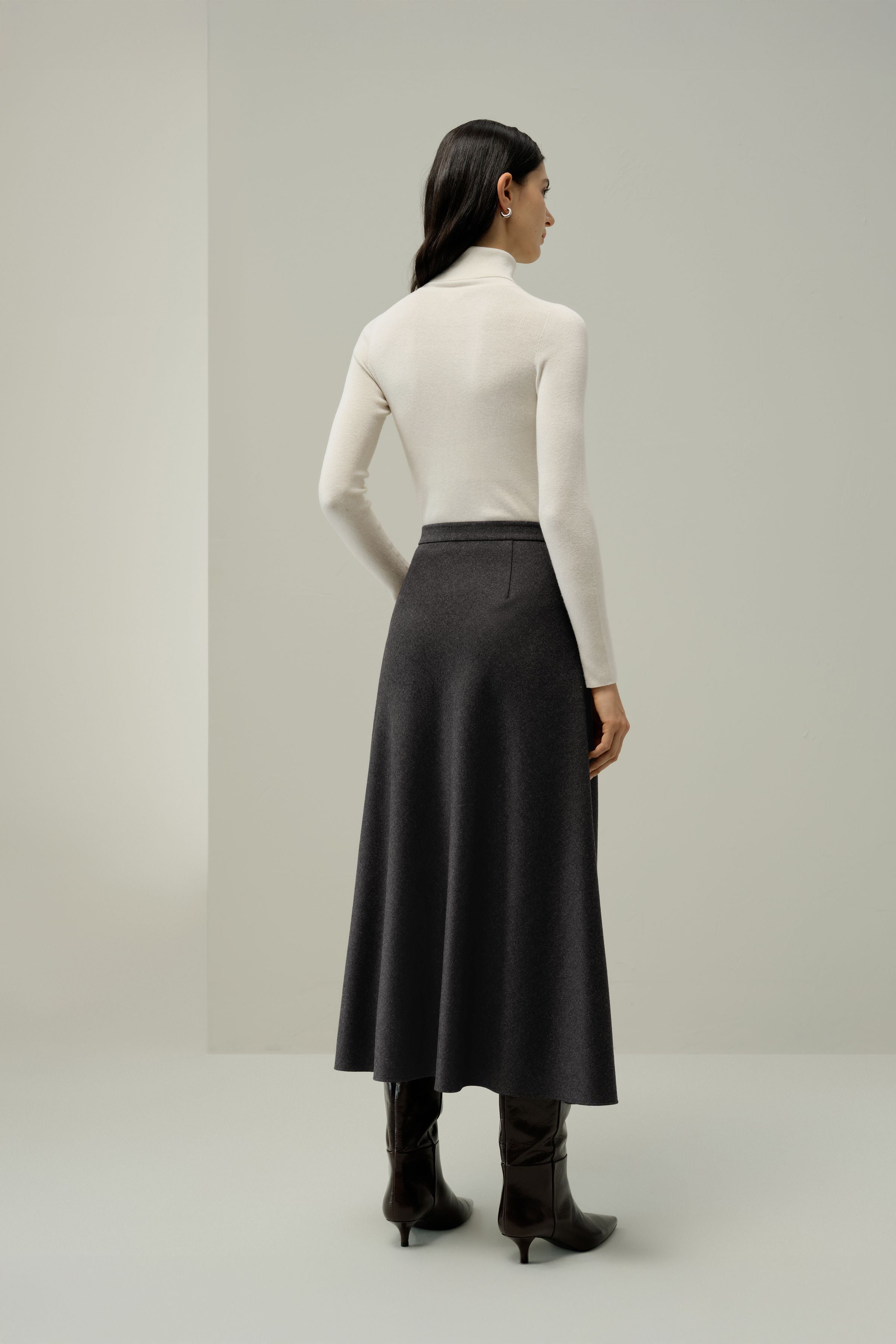 Mottled Silk-Wool A-Line Skirt