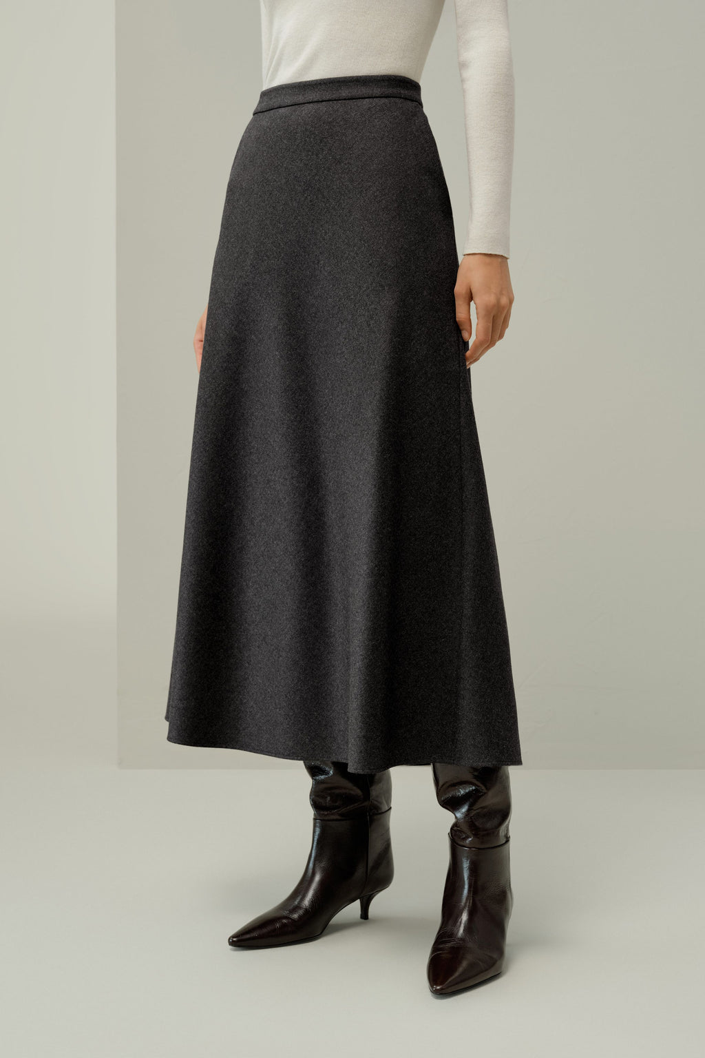 Mottled Silk-Wool A-Line Skirt