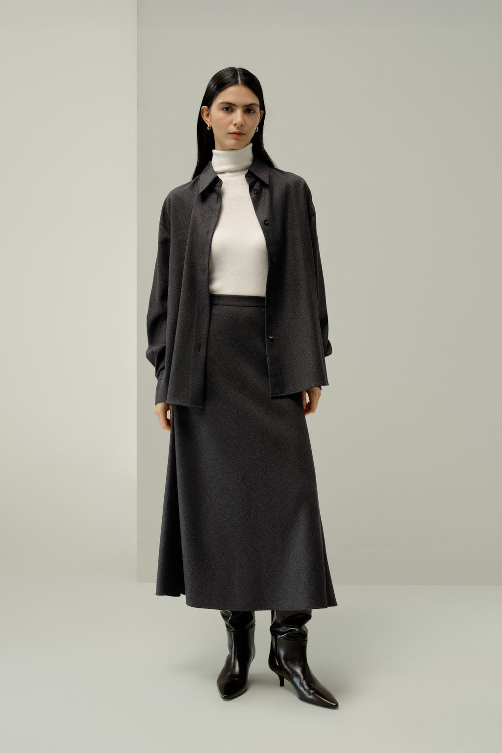 Mottled Silk-Wool A-Line Skirt