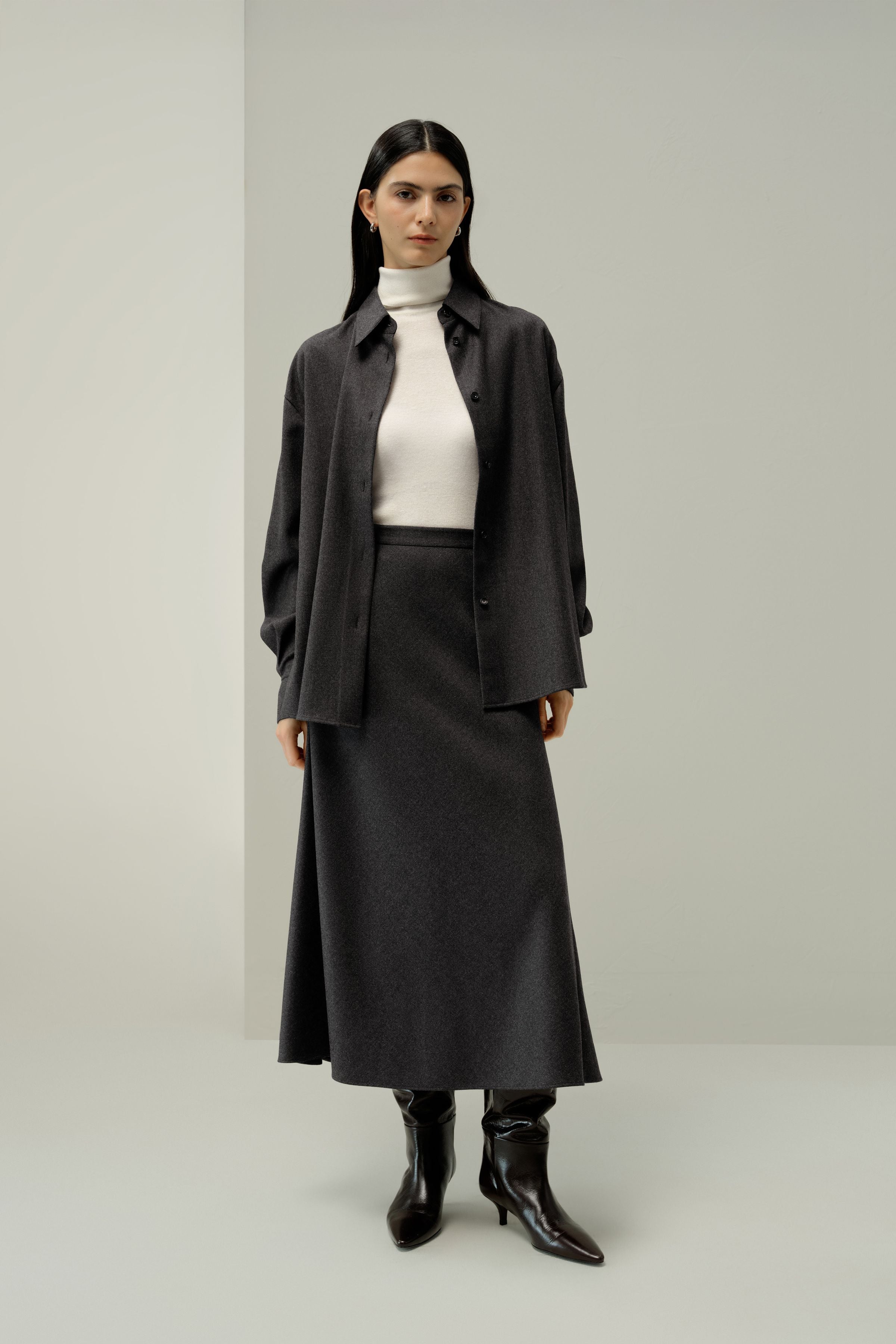 Mottled Silk-Wool A-Line Skirt