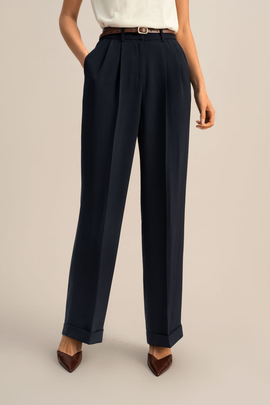 Timeless Pleated Wide-Leg Dense Silk Trousers
