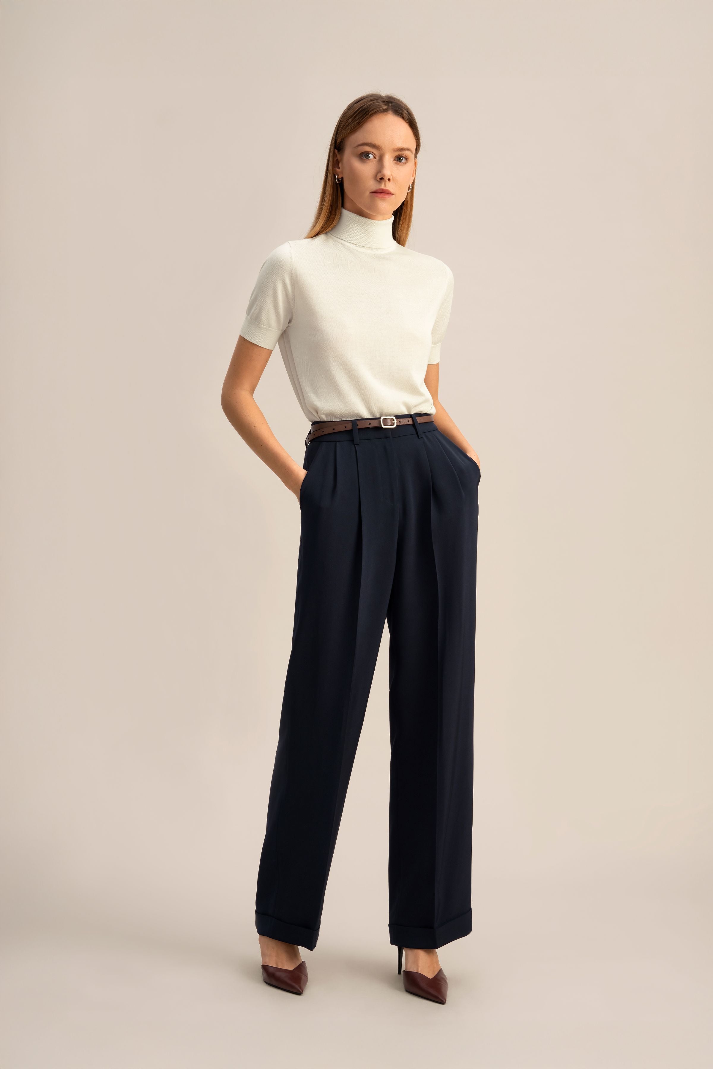 Timeless Pleated Wide-Leg Dense Silk Trousers