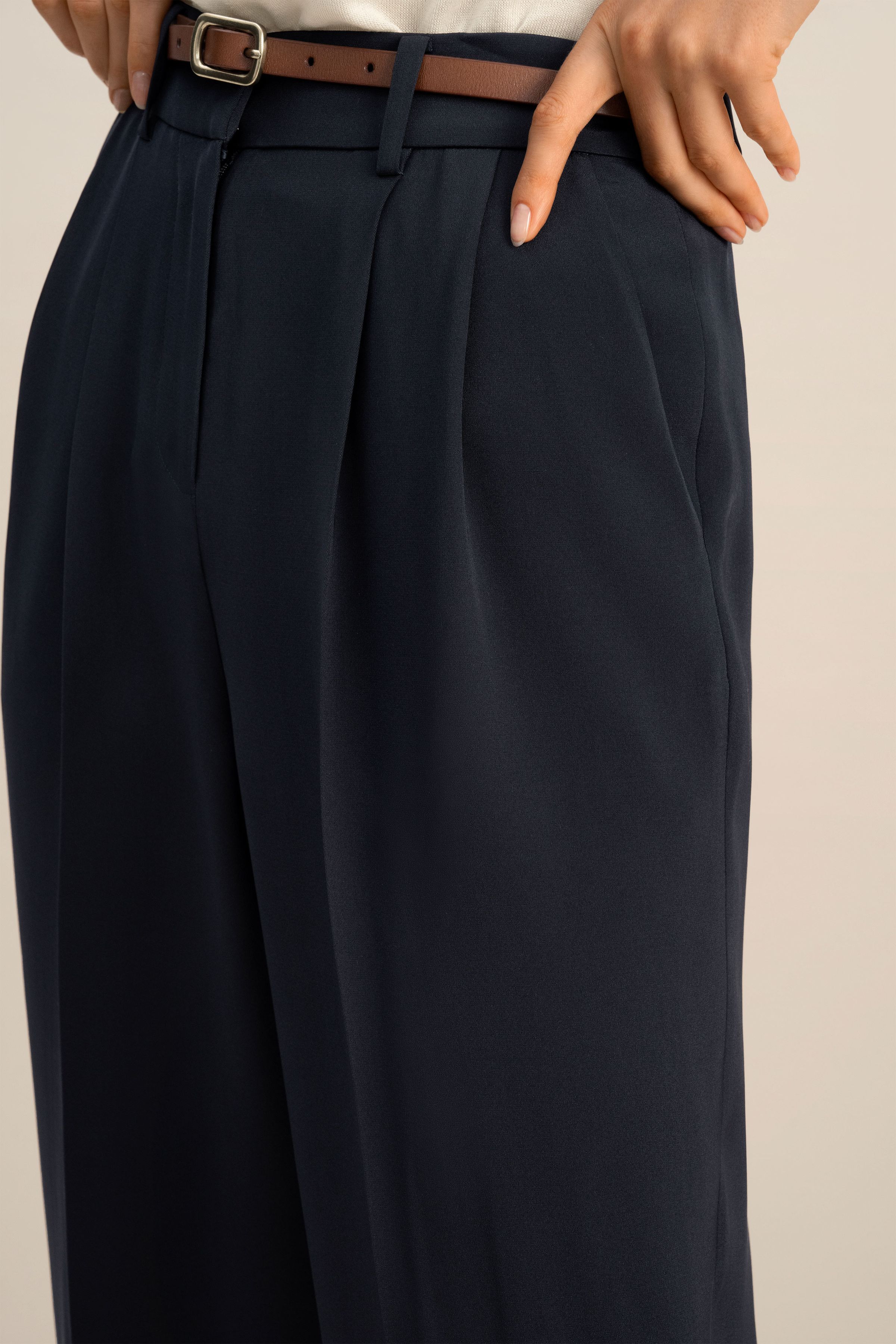 Timeless Pleated Wide-Leg Dense Silk Trousers