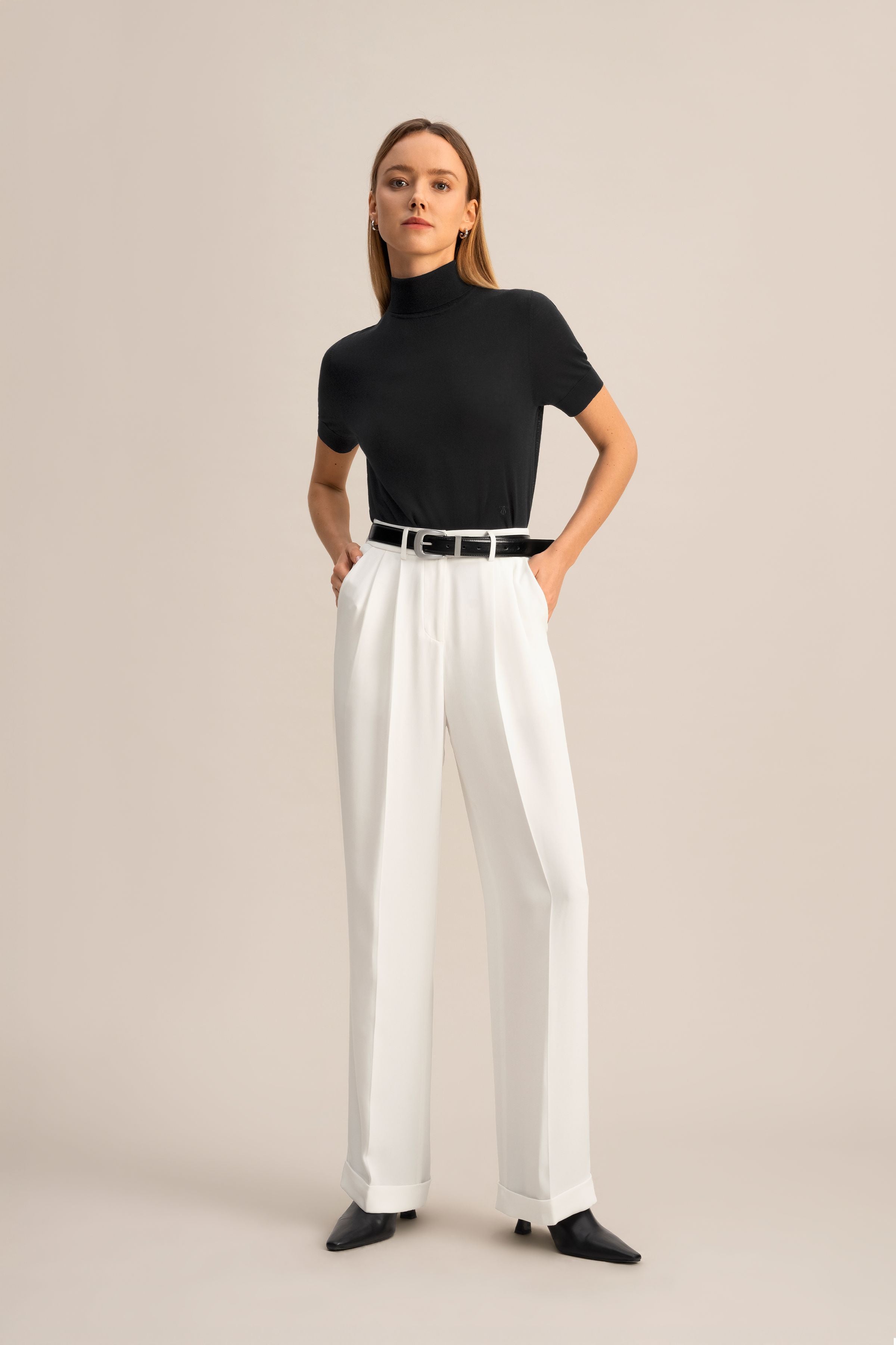 Timeless Pleated Wide-Leg Dense Silk Trousers