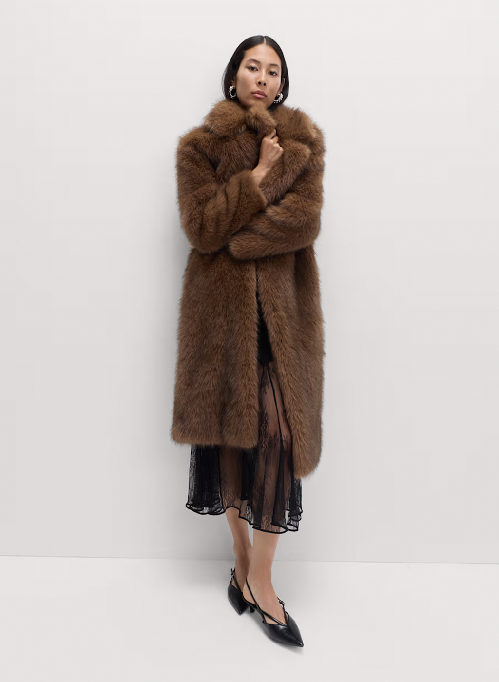Faux Fur Single Breasted Longline Coat