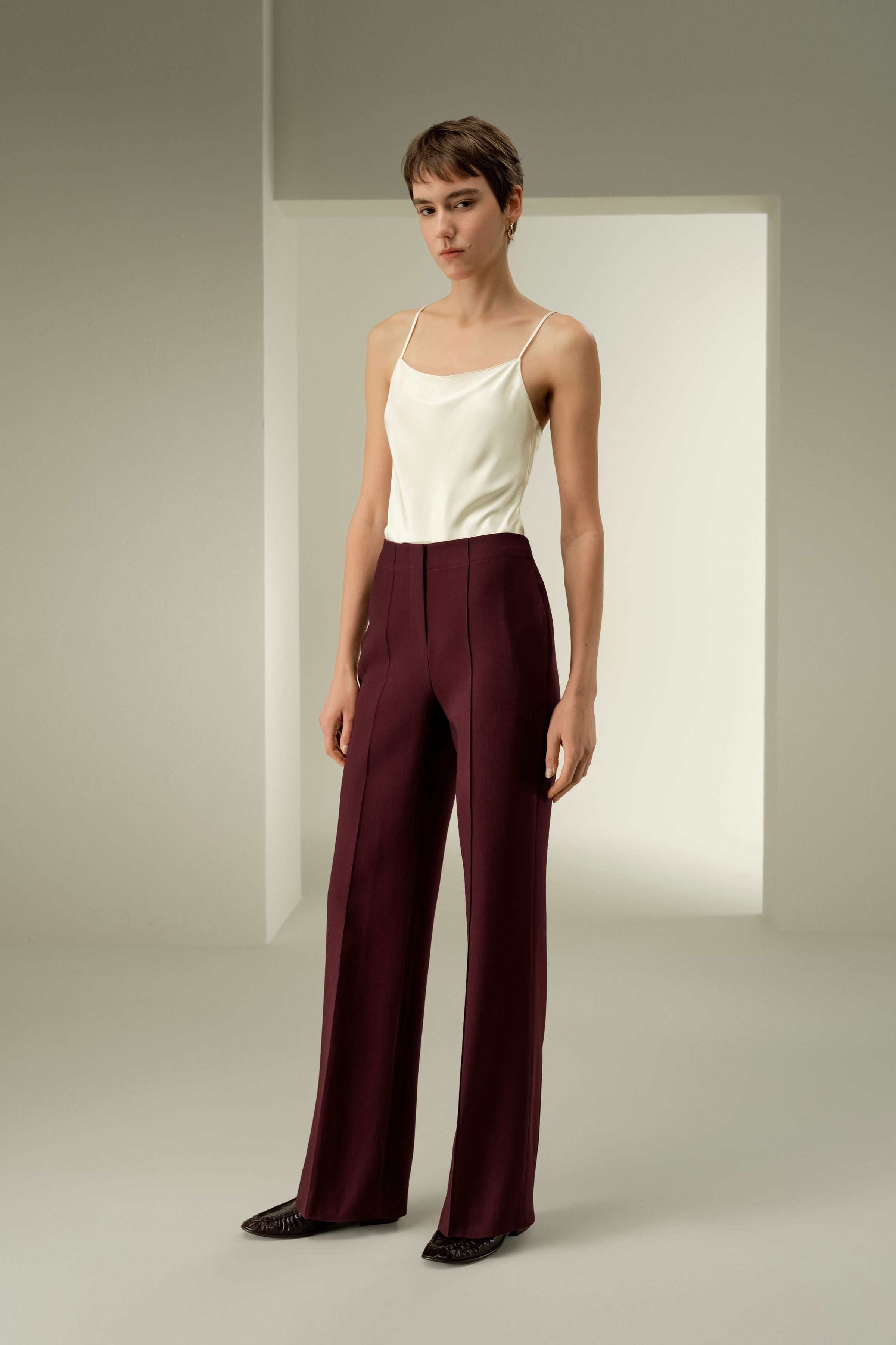 Silk-Wool Twill Flare Pants
