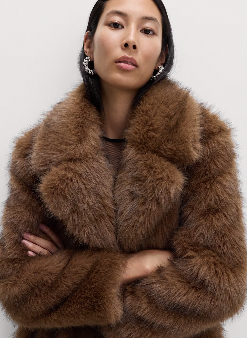 Faux Fur Single Breasted Longline Coat