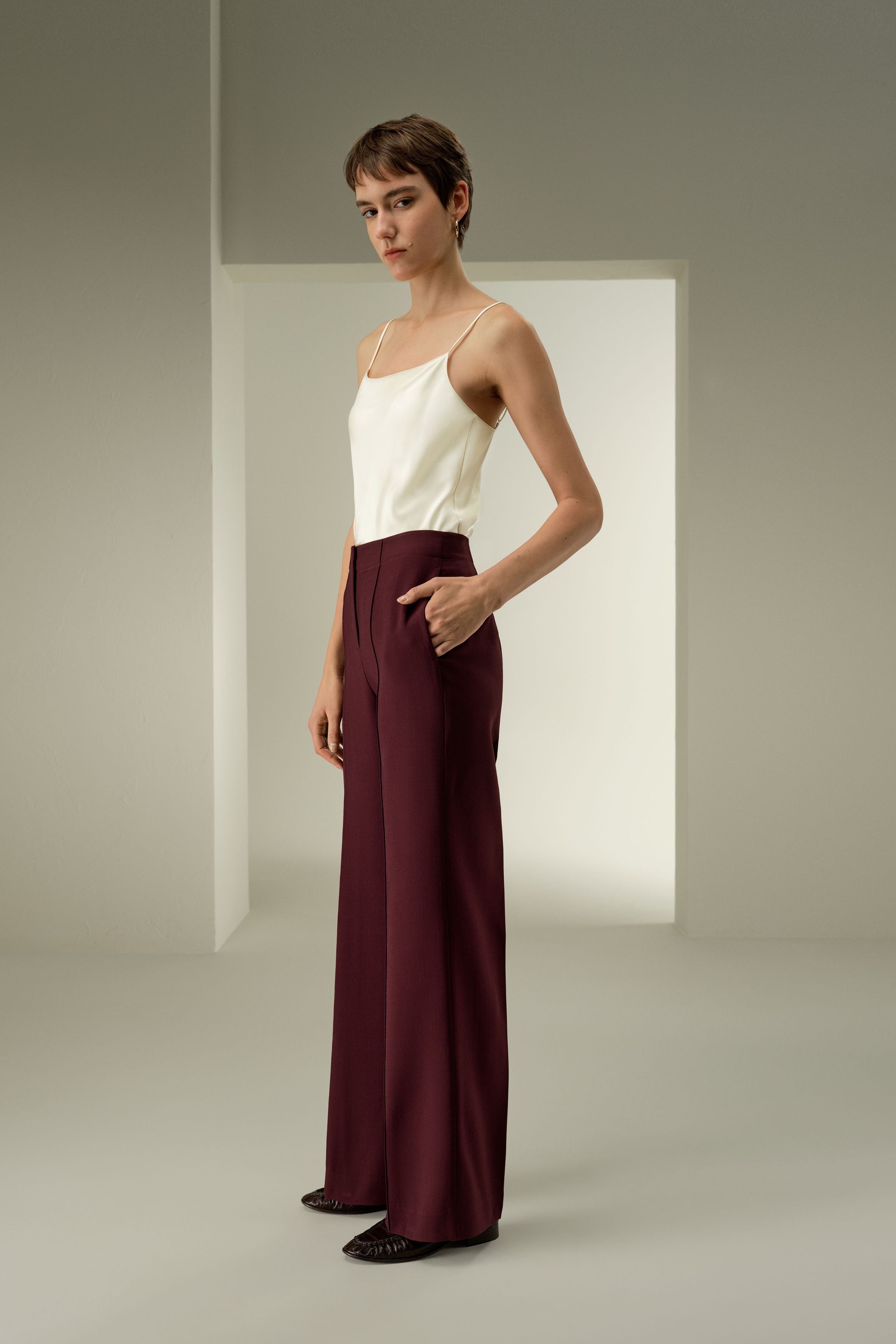 Silk-Wool Twill Flare Pants