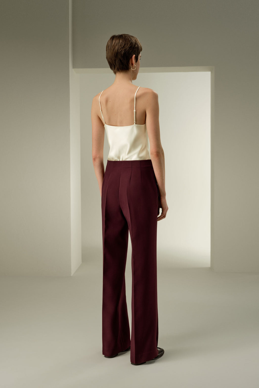Silk-Wool Twill Flare Pants