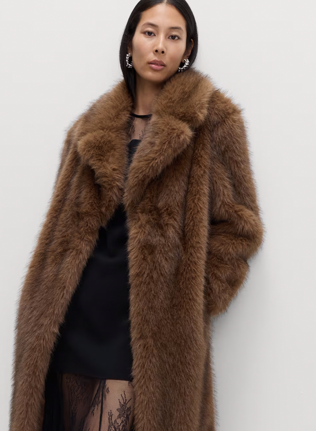 Faux Fur Single Breasted Longline Coat
