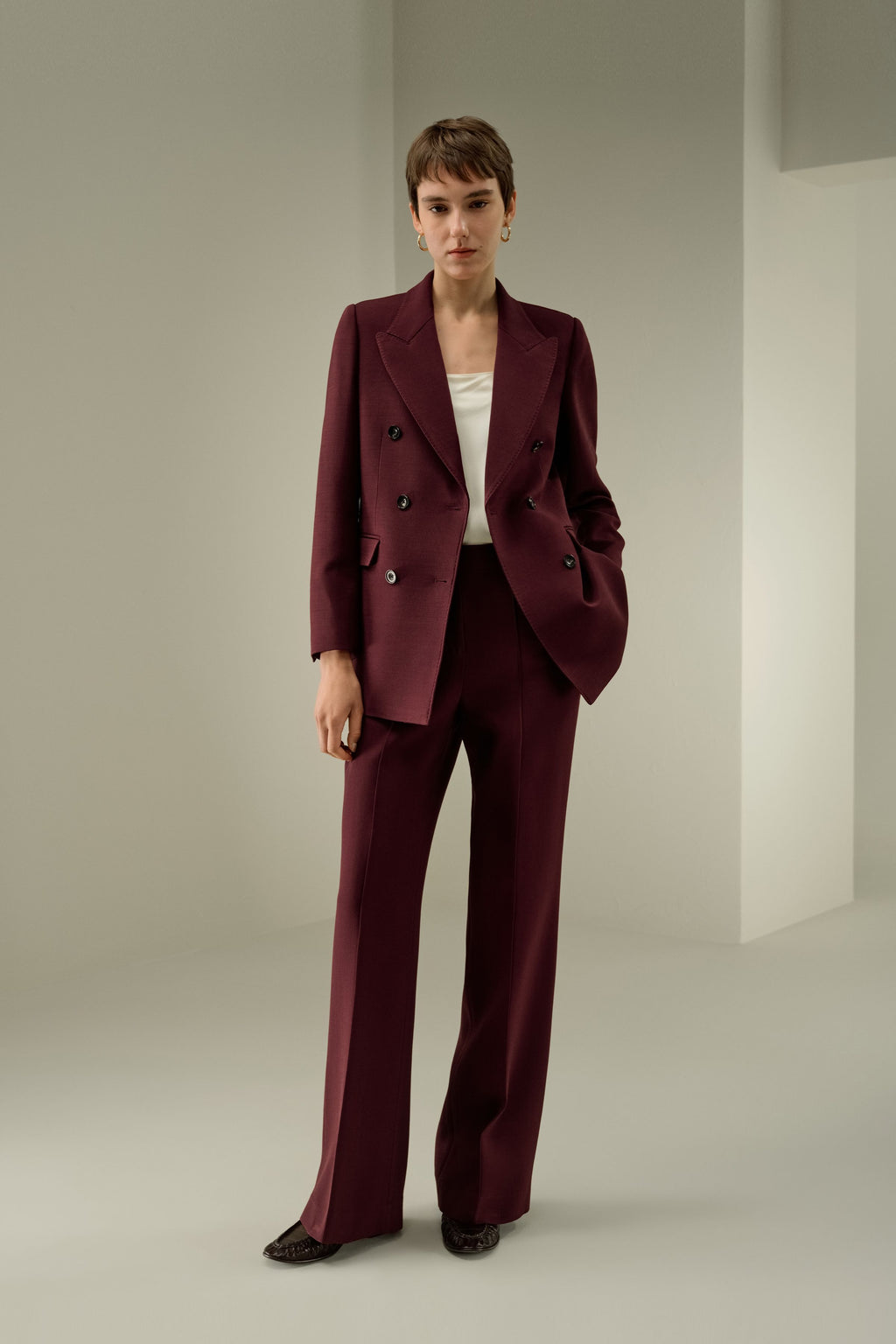 Silk-Wool Twill Flare Pants