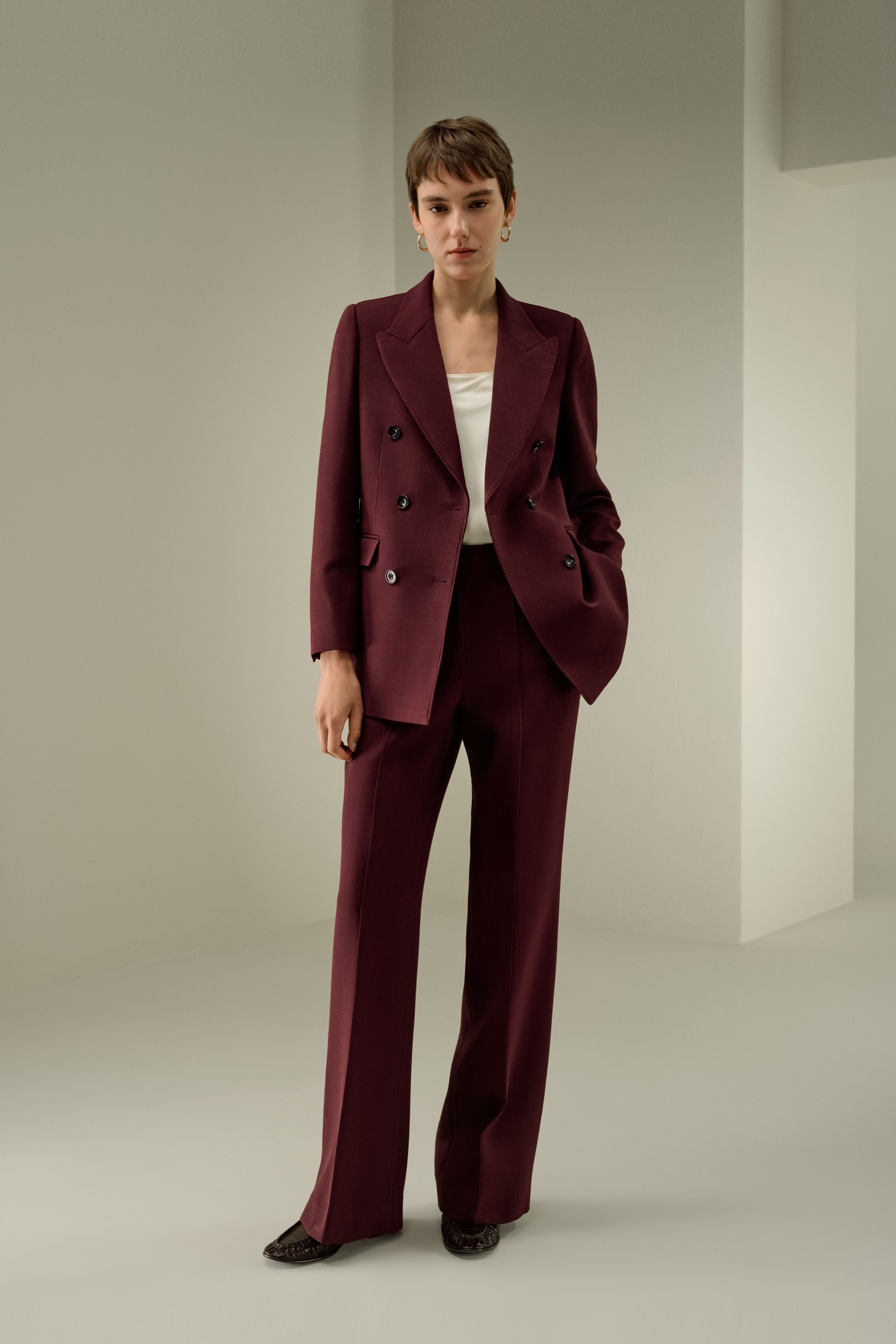 Silk-Wool Twill Flare Pants