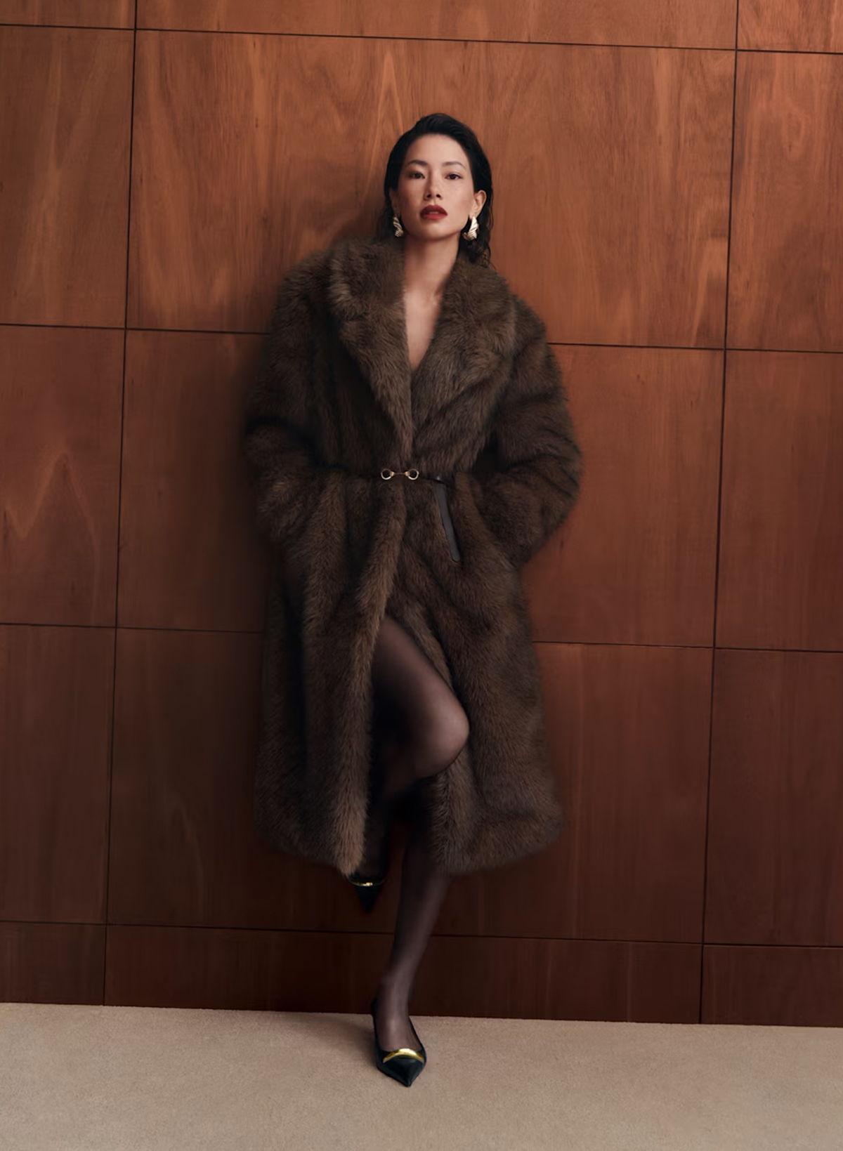 Faux Fur Single Breasted Longline Coat