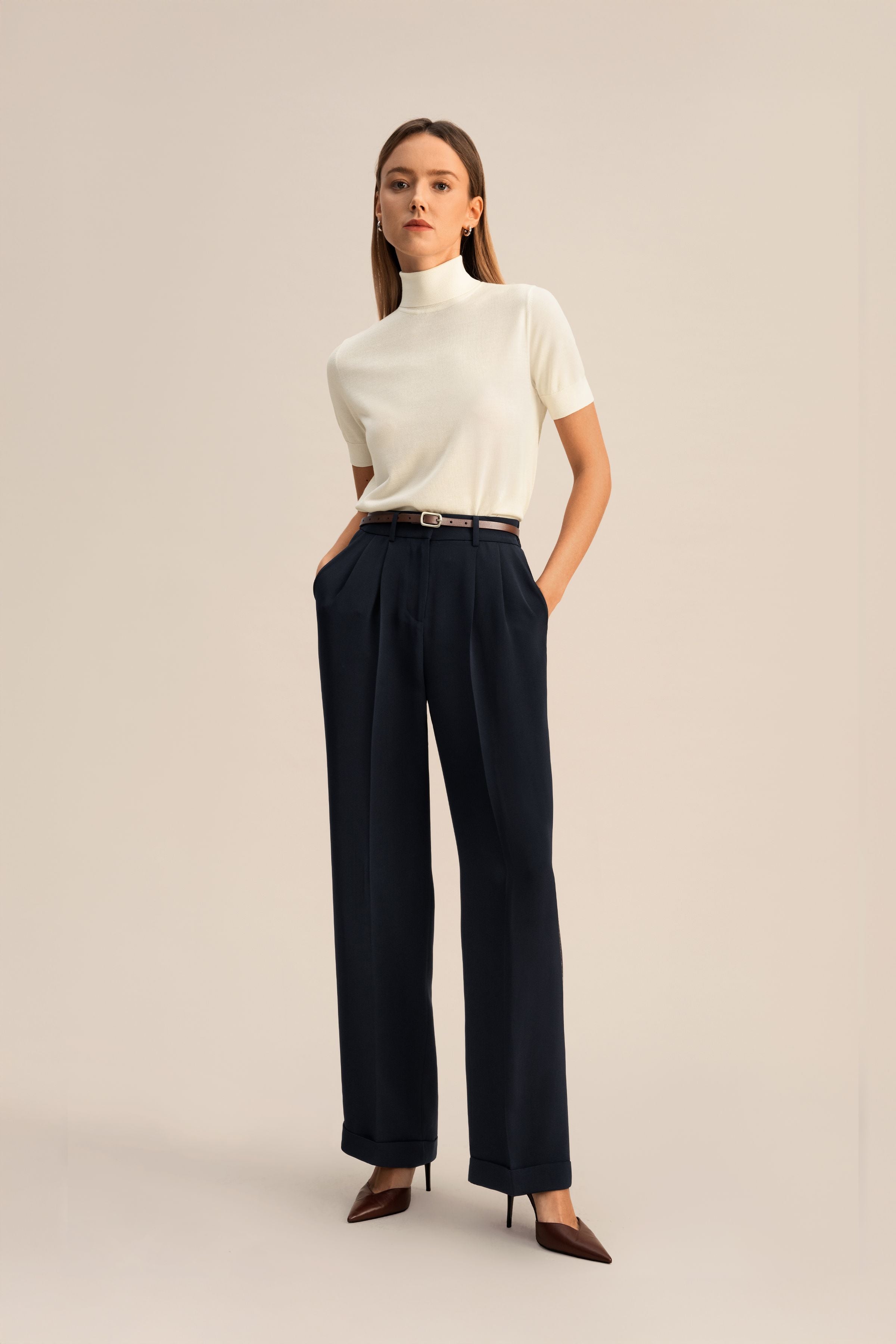 Timeless Pleated Wide-Leg Dense Silk Trousers