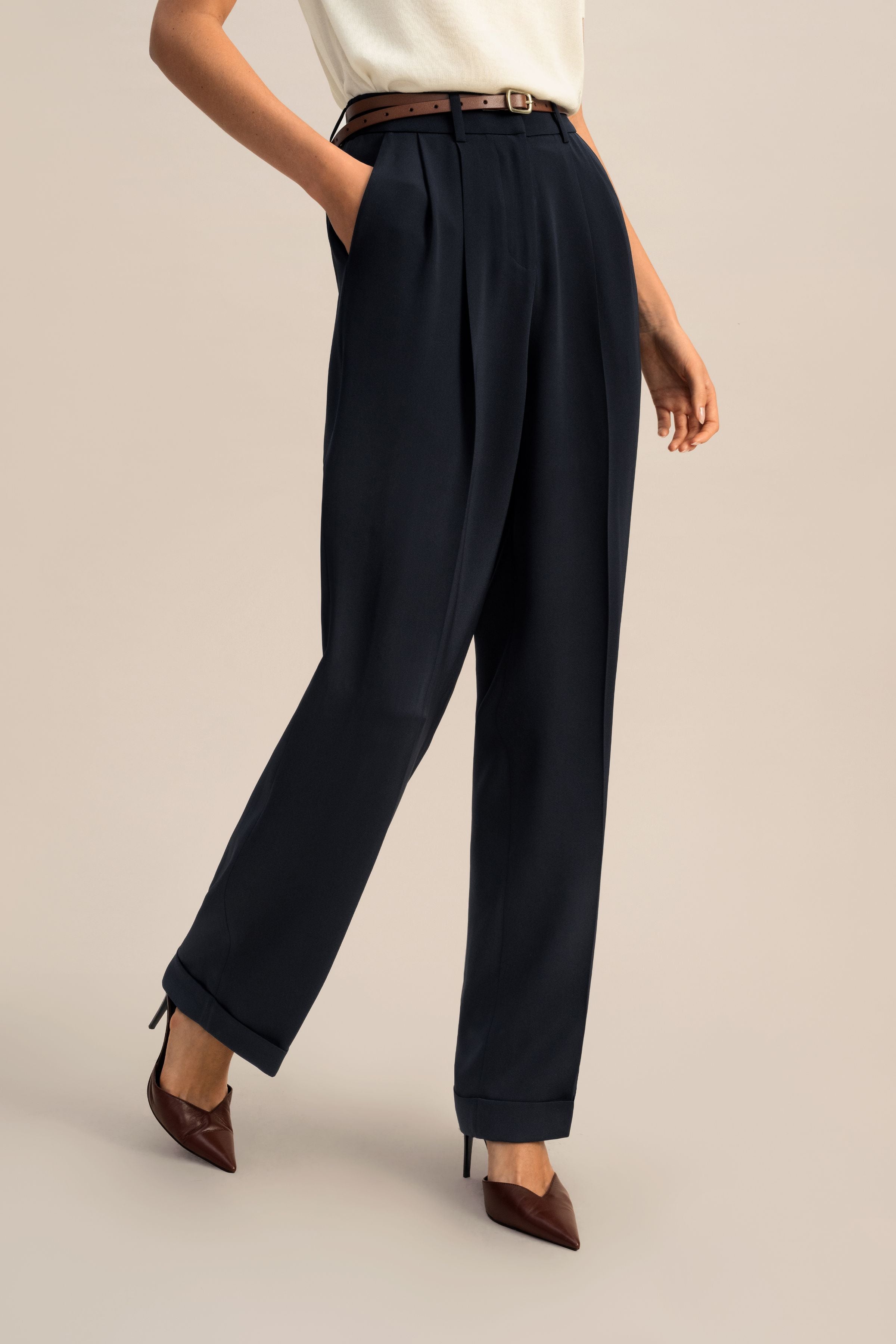 Timeless Pleated Wide-Leg Dense Silk Trousers
