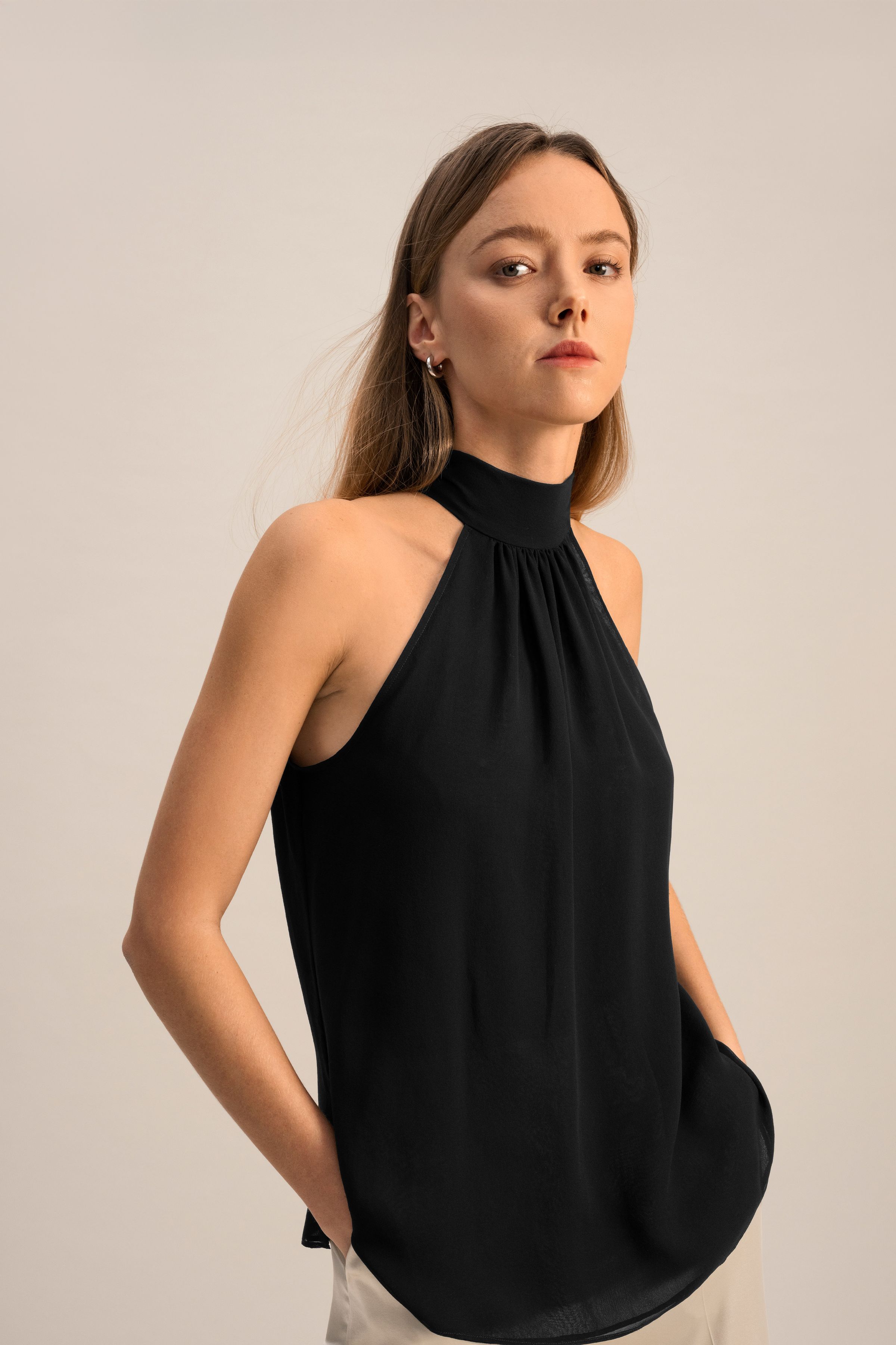 Silk Georgette Halter Neck Top