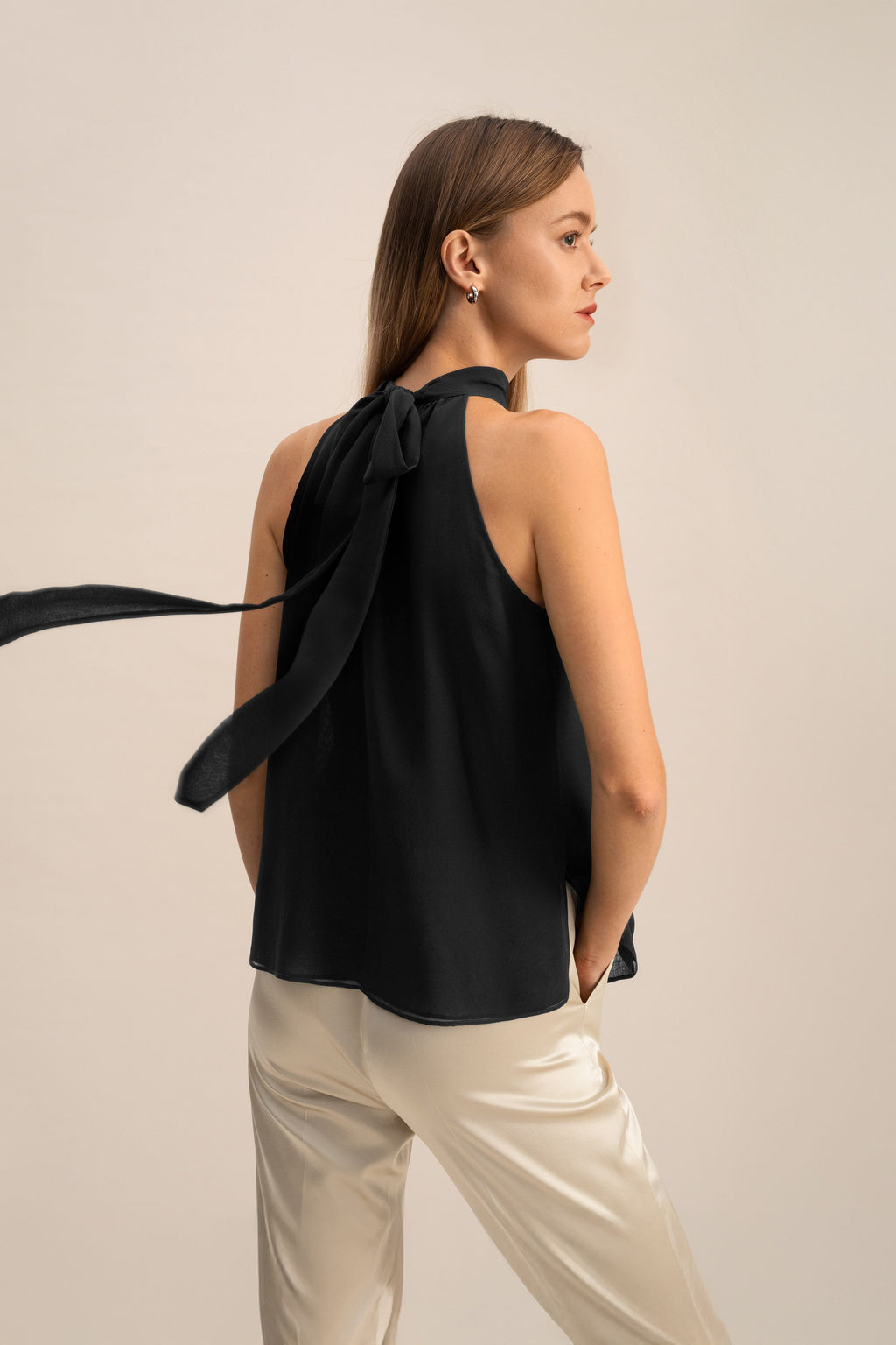 Silk Georgette Halter Neck Top