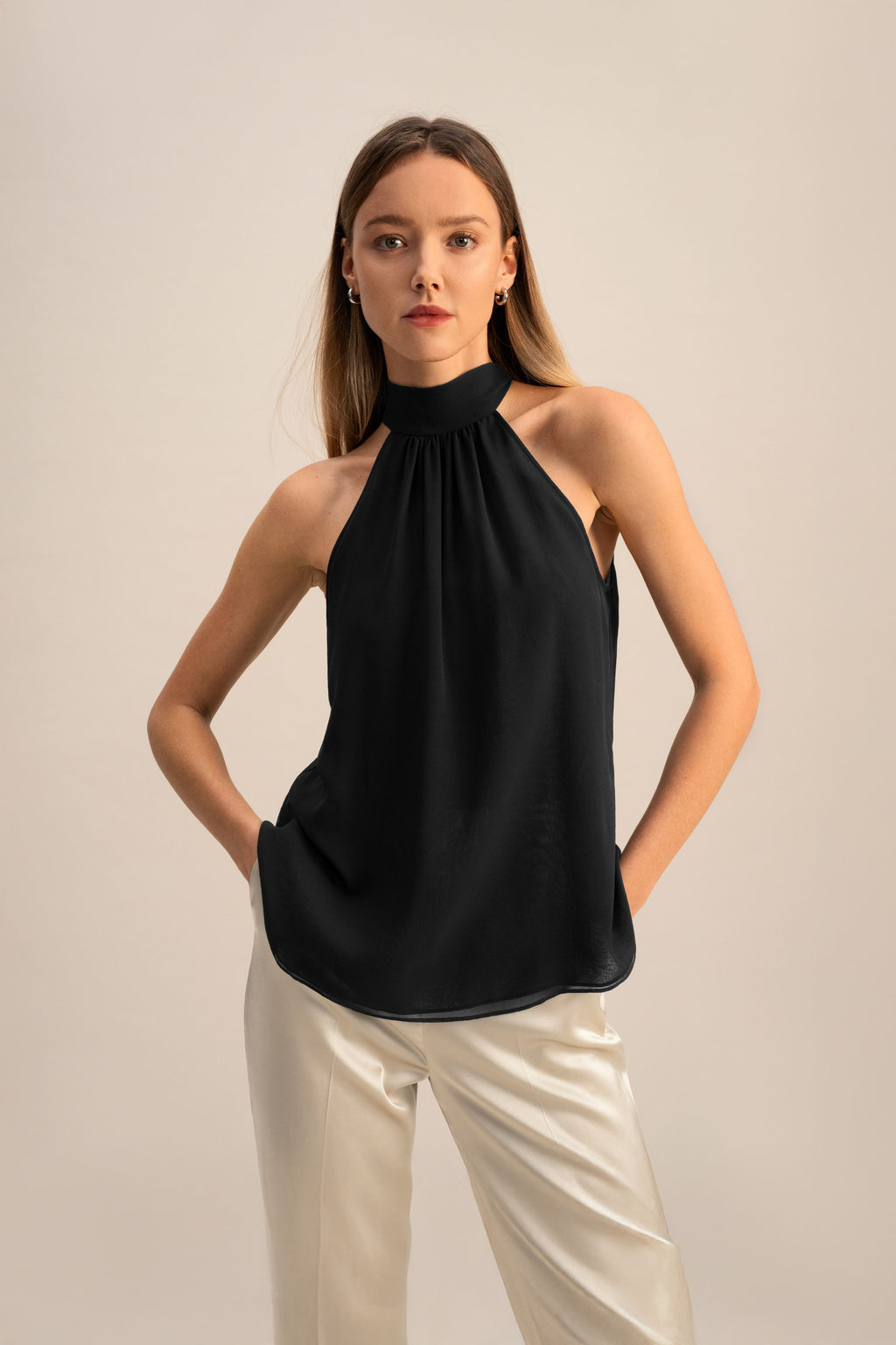 Silk Georgette Halter Neck Top