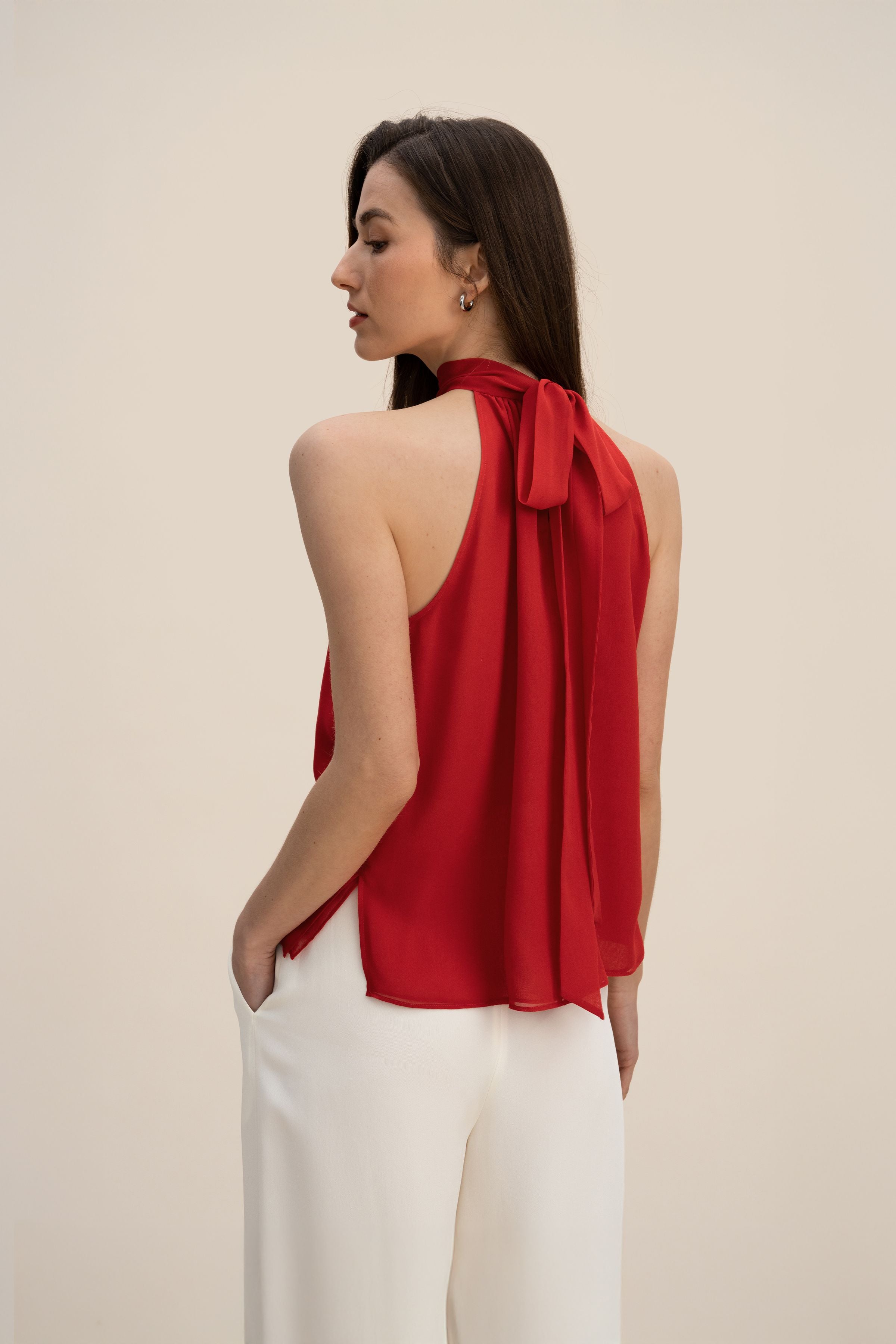 Silk Georgette Halter Neck Top