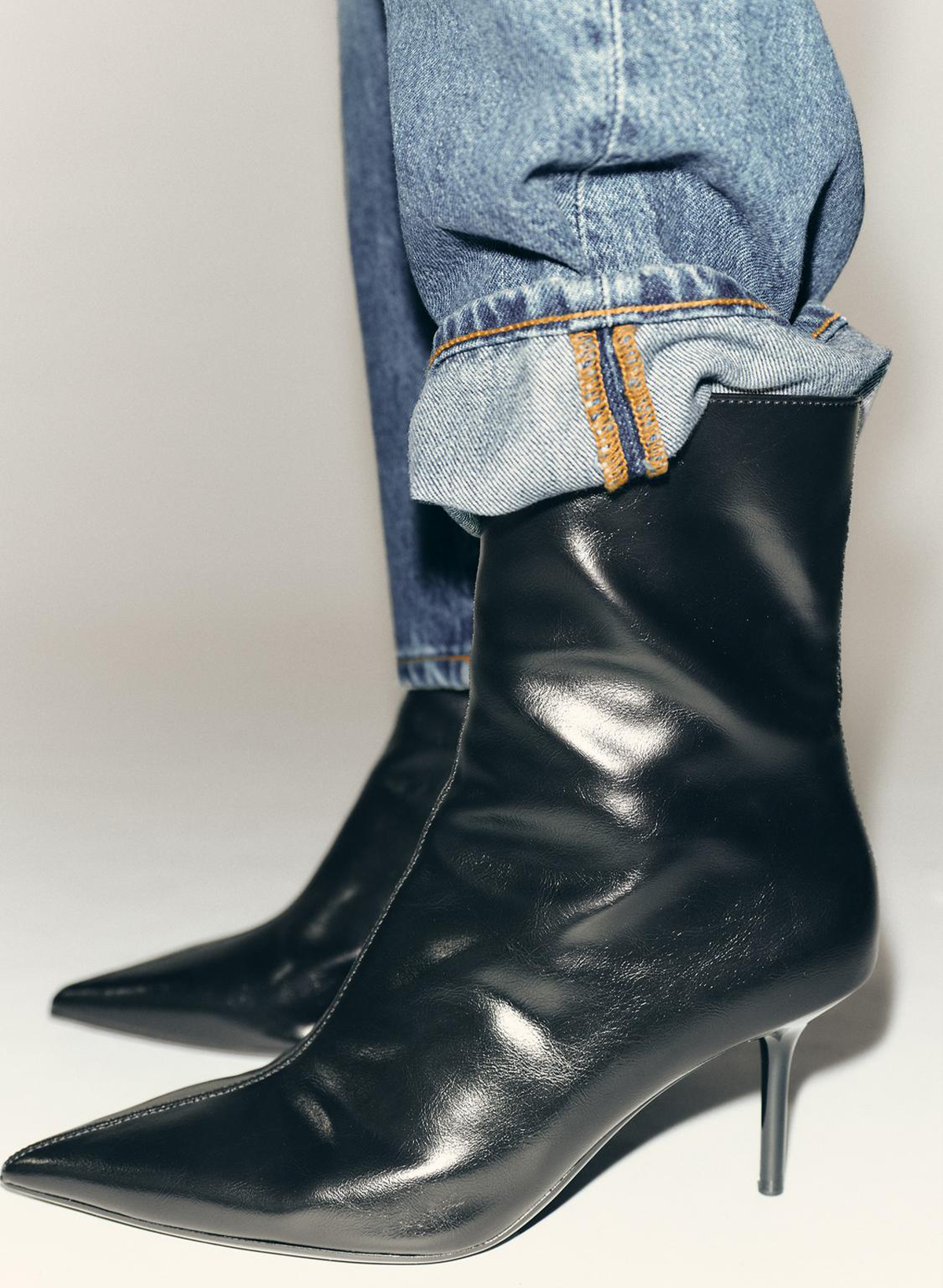 Crackled-Effect High-Heel Ankle Boots