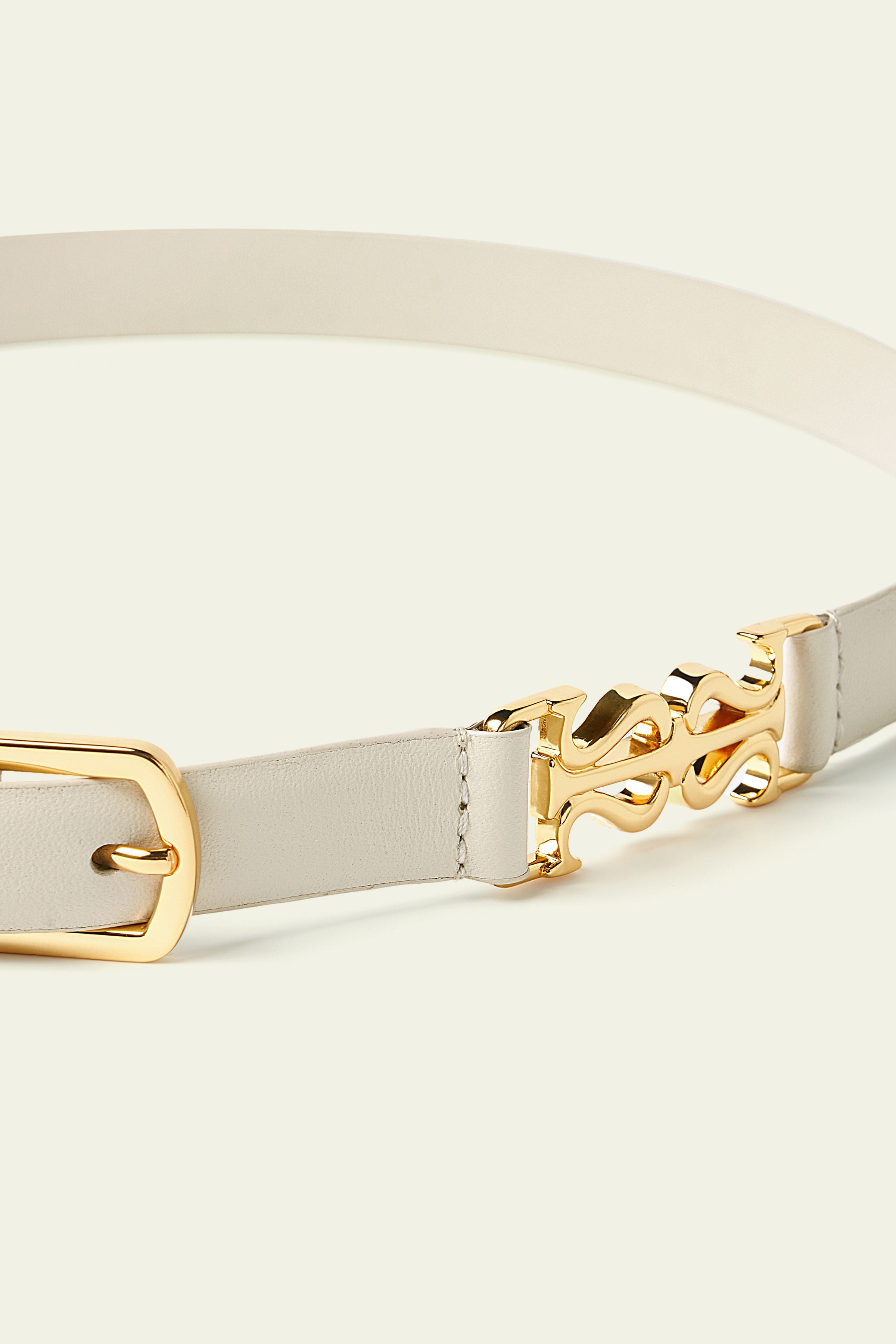 MZ Clasp Leather Skinny Belt