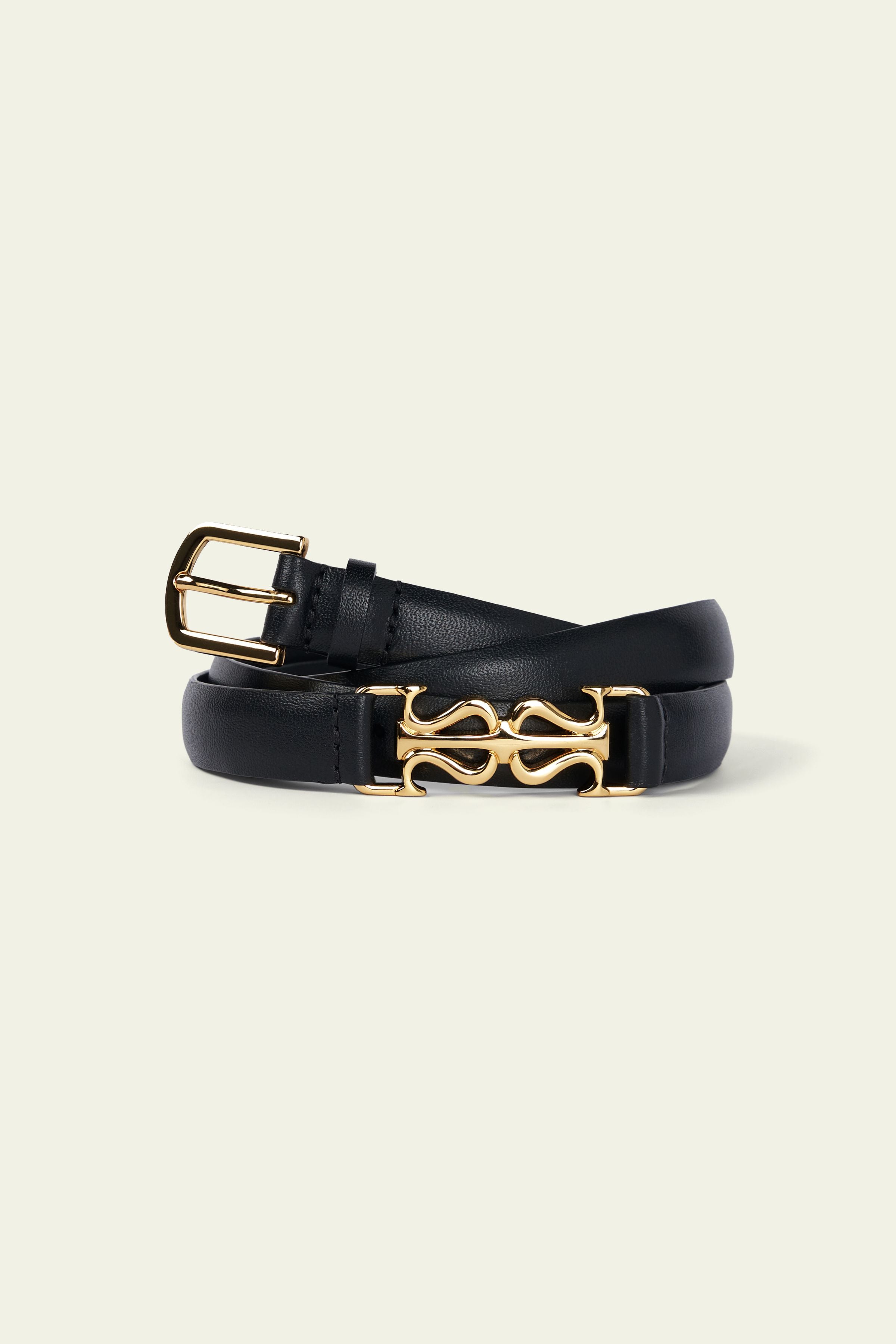 MZ Clasp Leather Skinny Belt