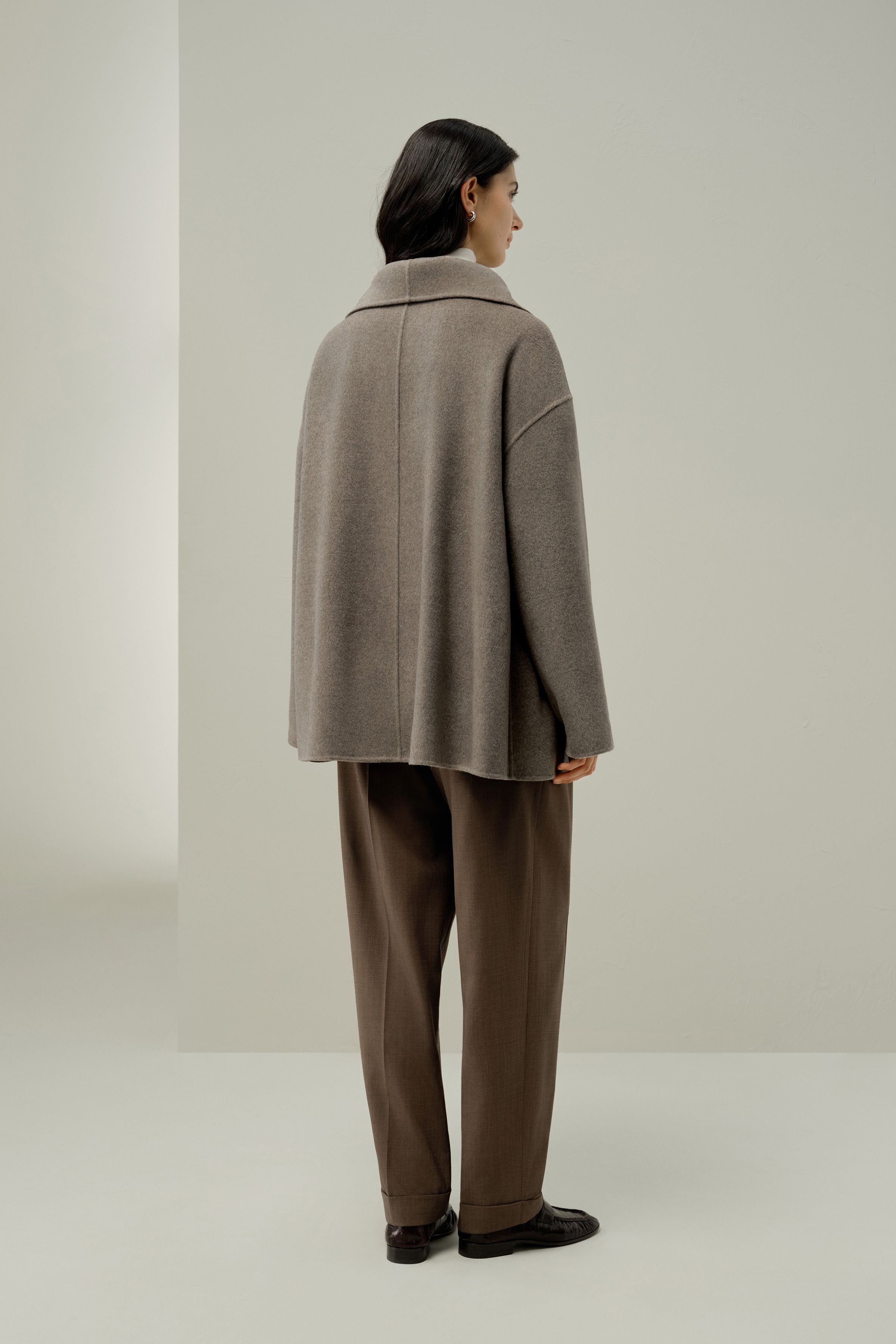 Convertible Collar Silke-Wool Blend Coat