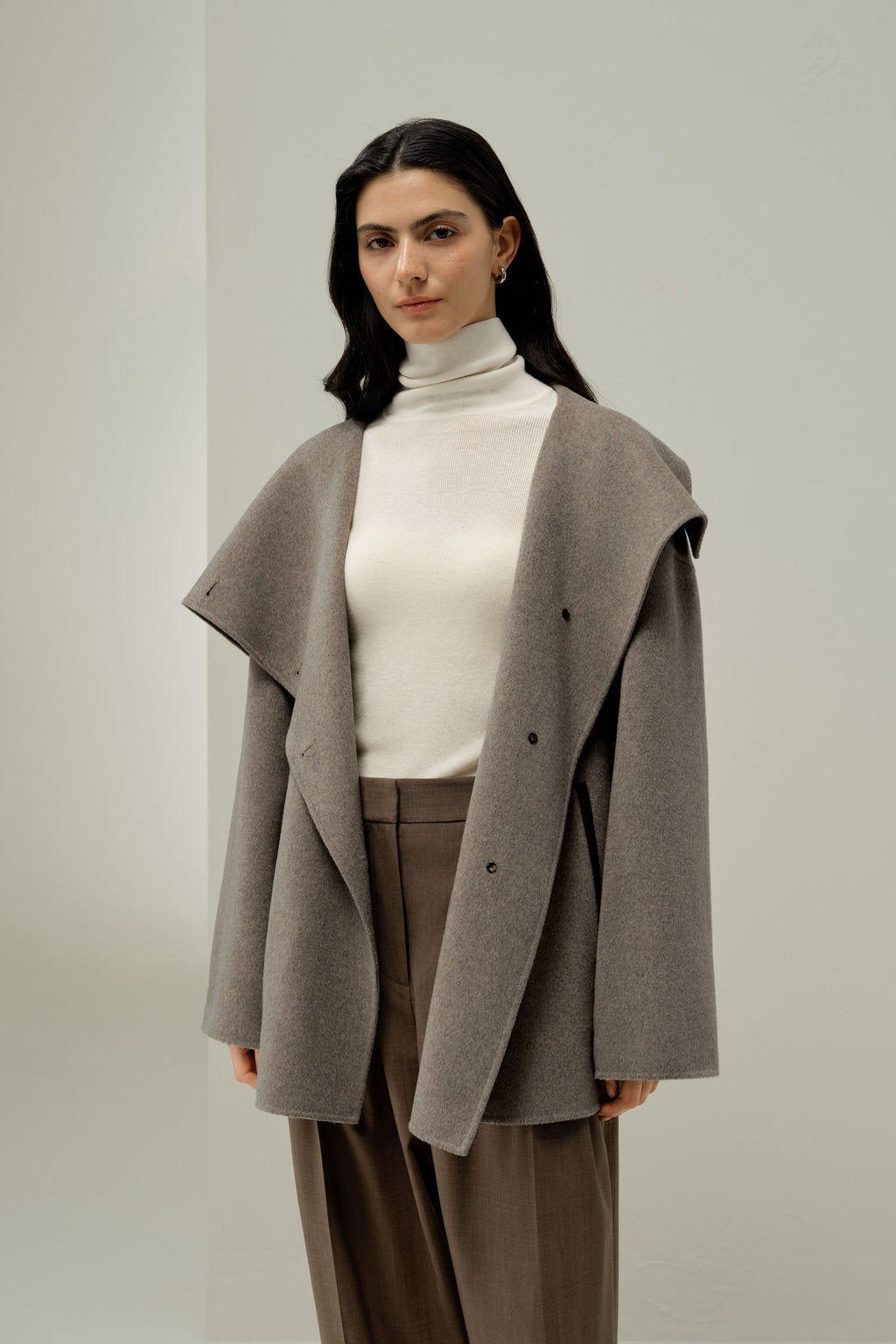 Convertible Collar Silke-Wool Blend Coat