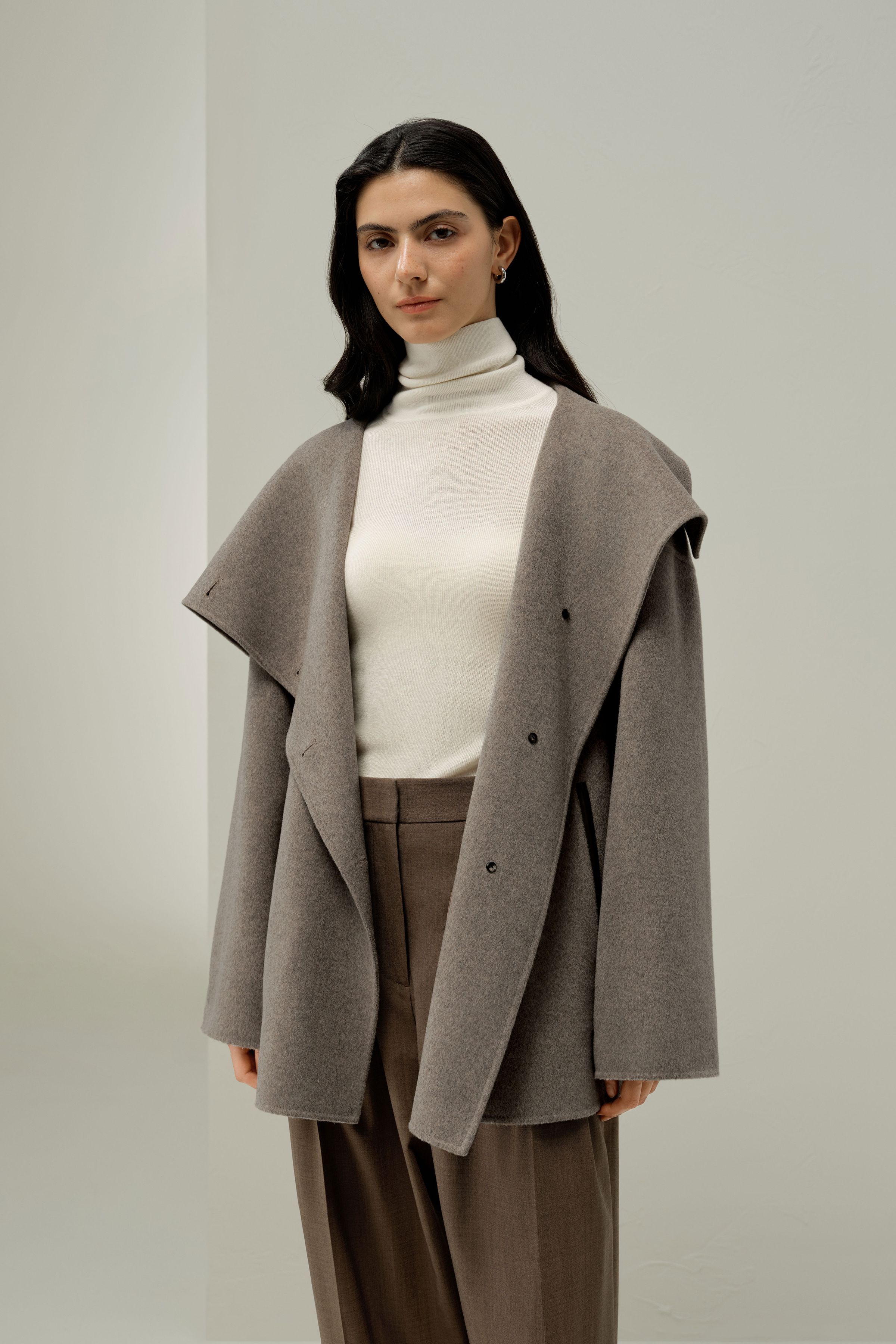 Convertible Collar Silke-Wool Blend Coat