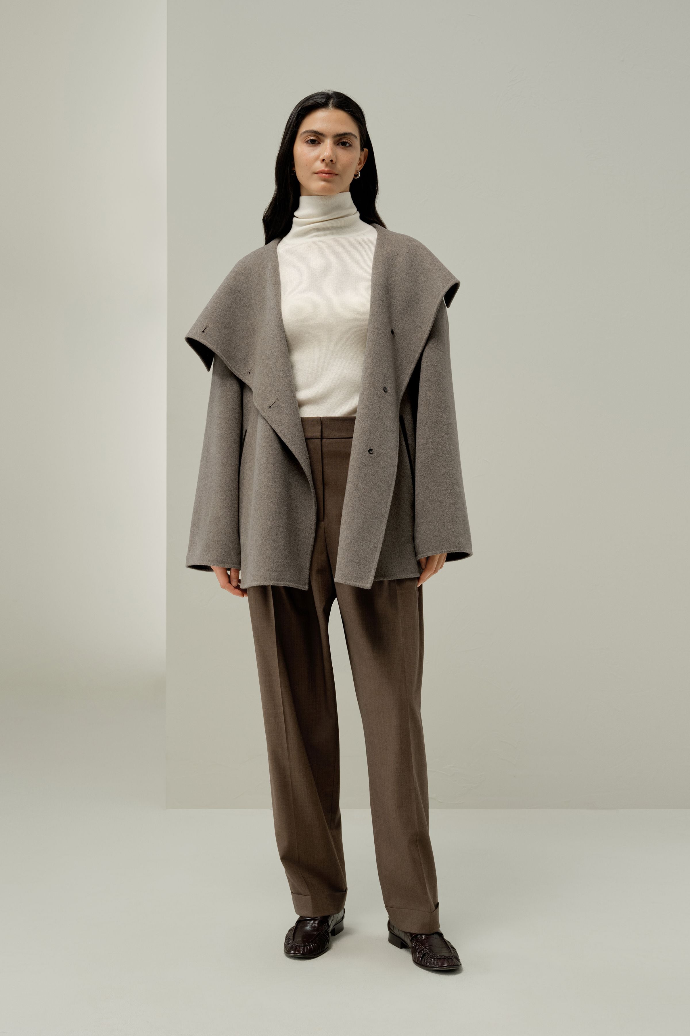 Convertible Collar Silke-Wool Blend Coat