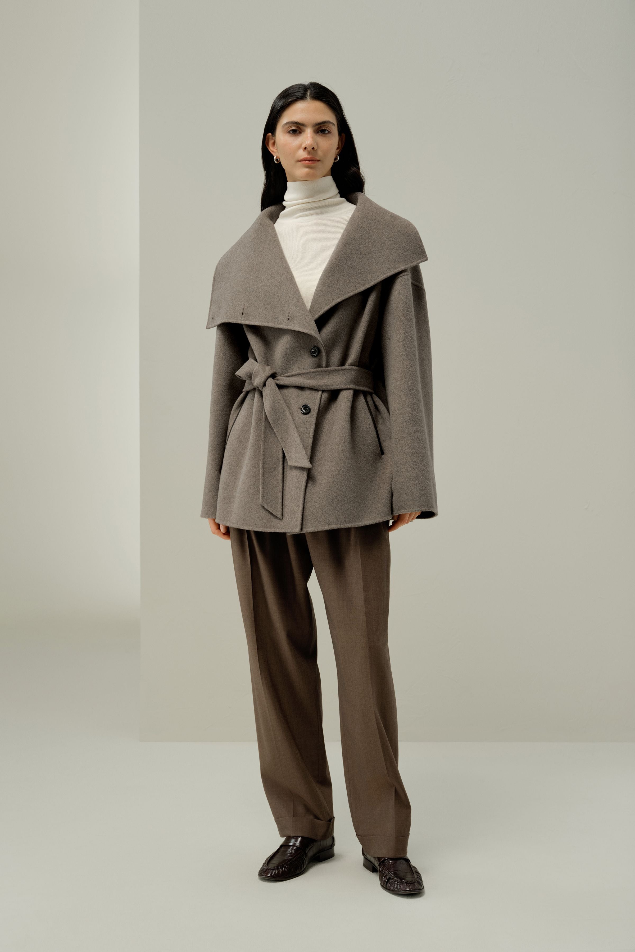 Convertible Collar Silke-Wool Blend Coat