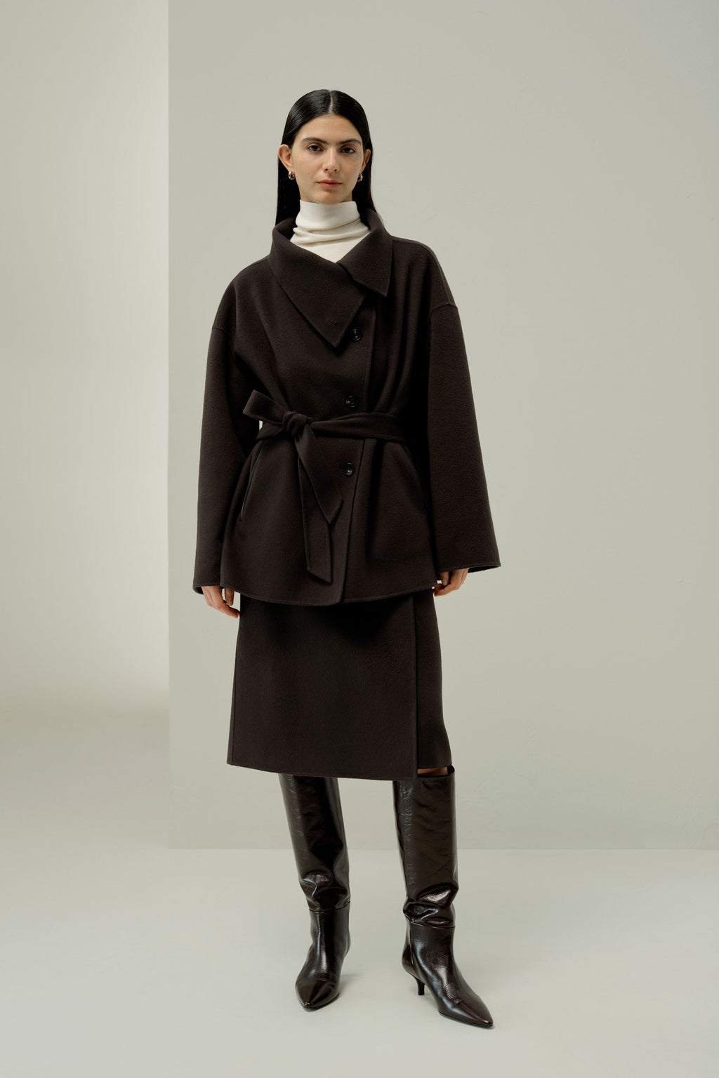 Convertible Collar Silke-Wool Blend Coat