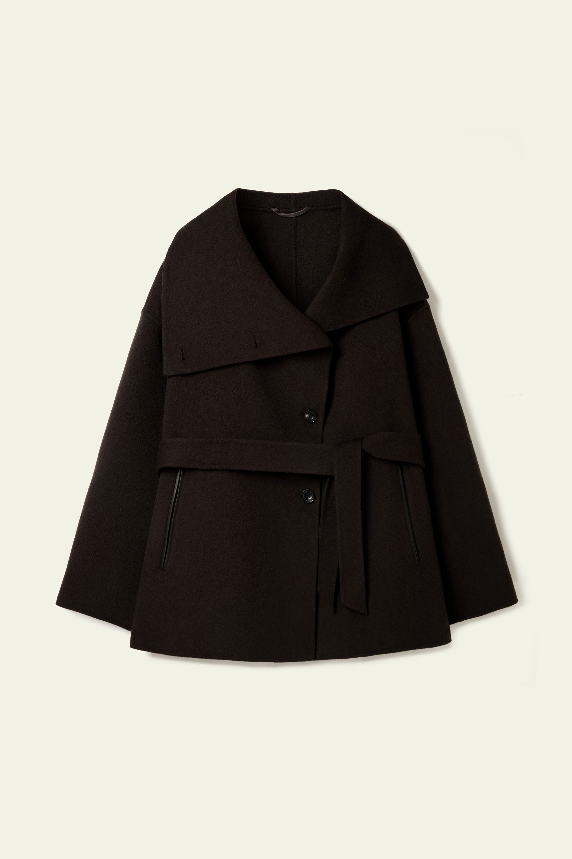 Convertible Collar Silke-Wool Blend Coat