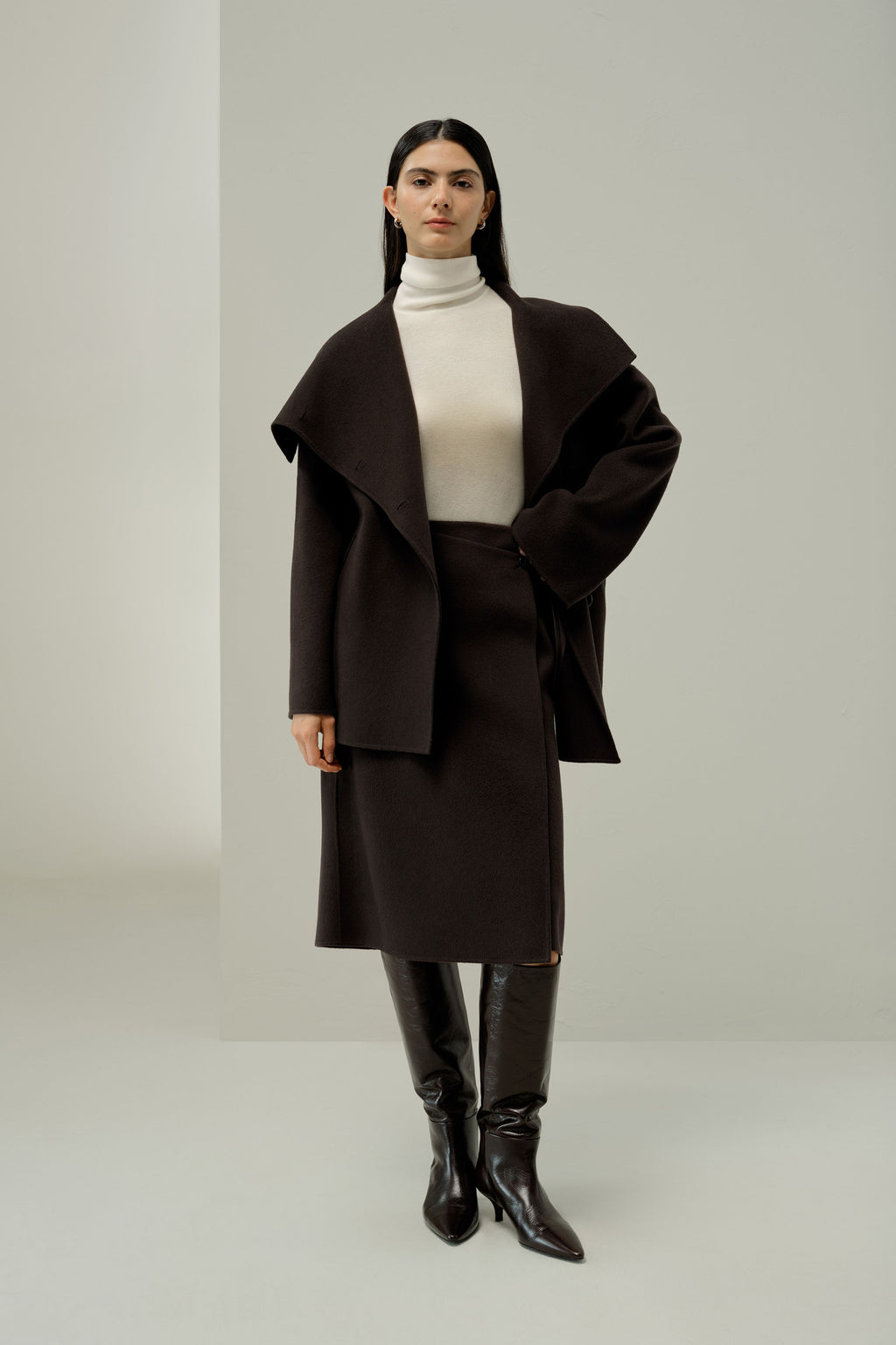 Convertible Collar Silke-Wool Blend Coat