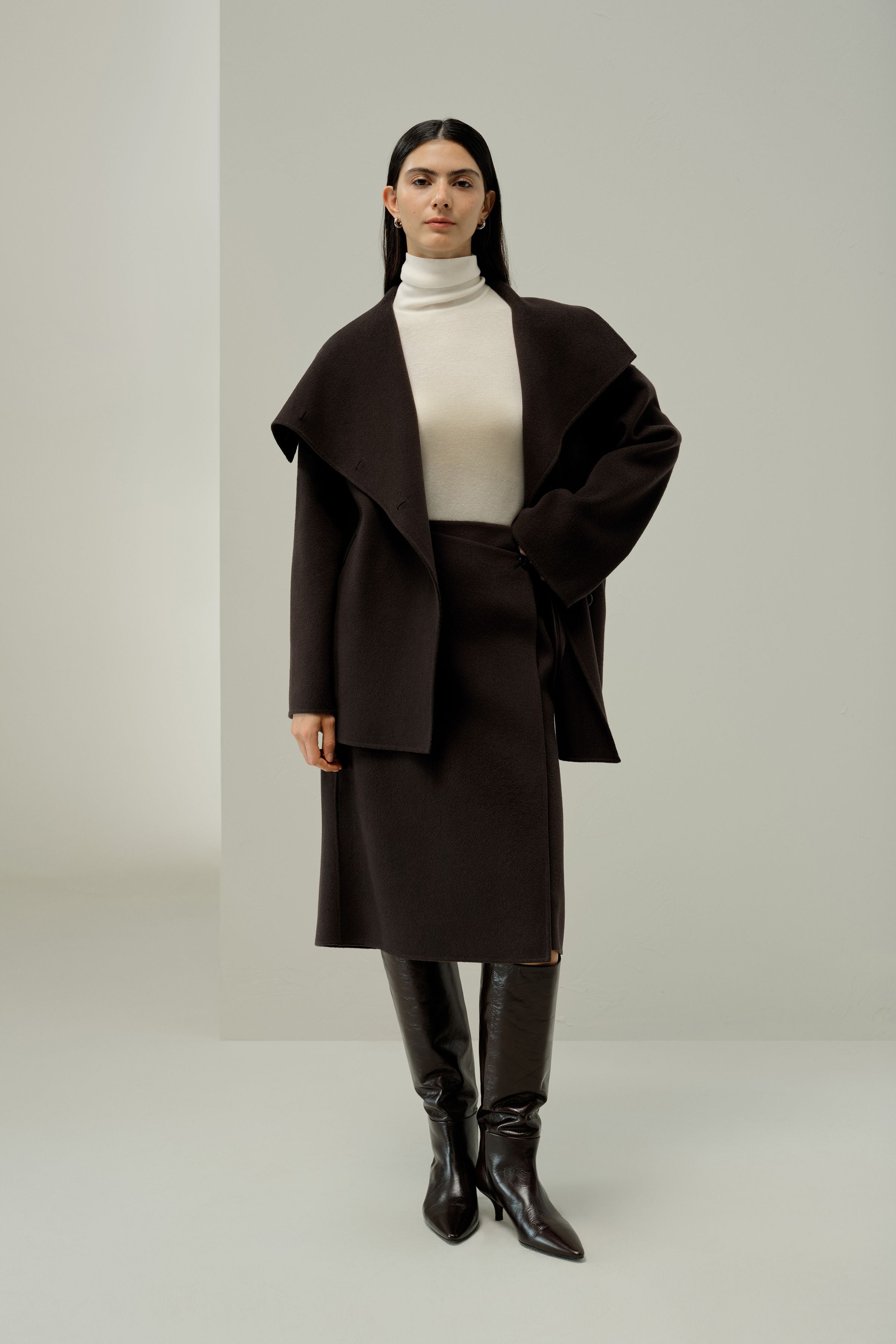 Convertible Collar Silke-Wool Blend Coat