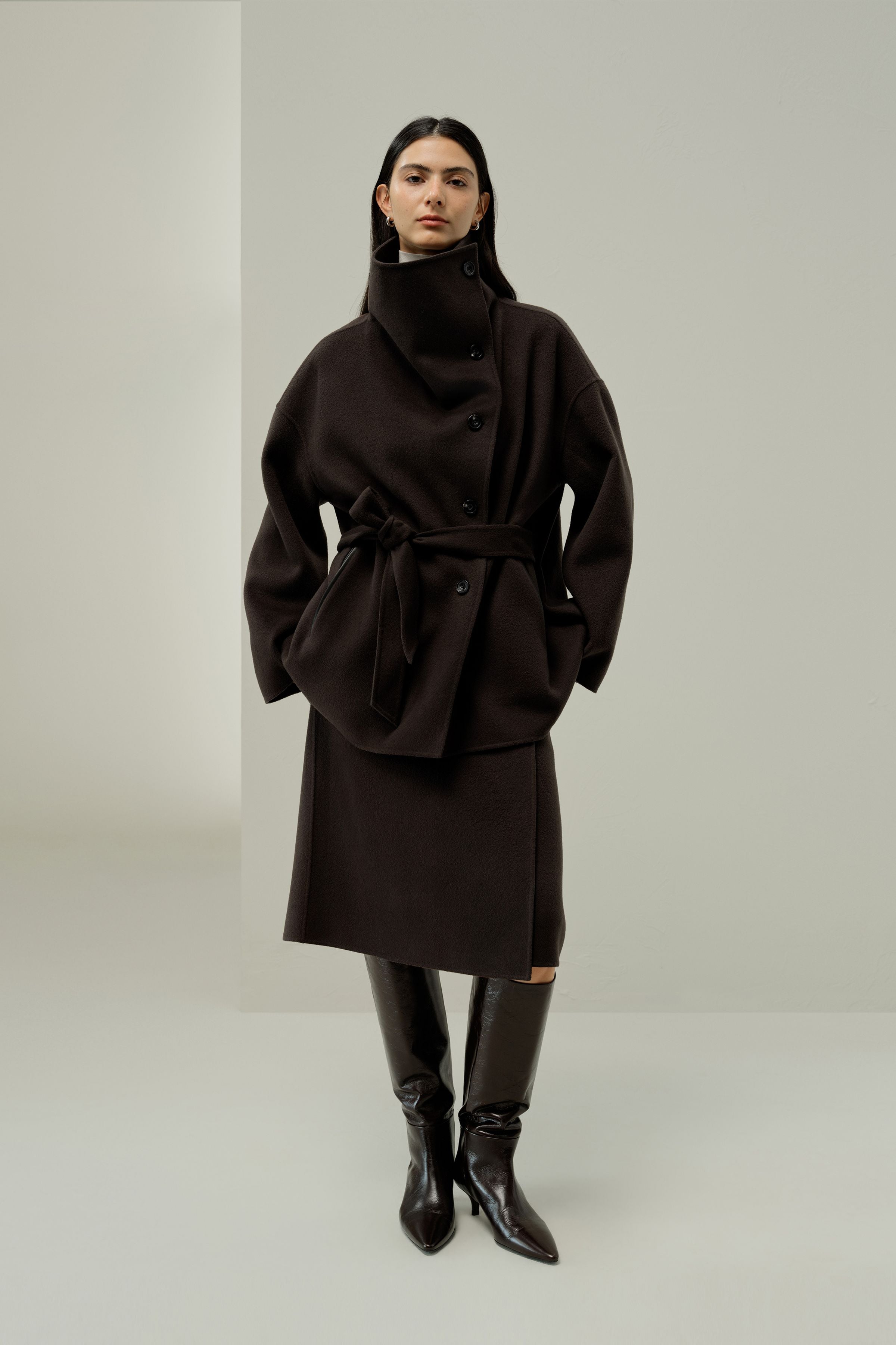 Convertible Collar Silke-Wool Blend Coat