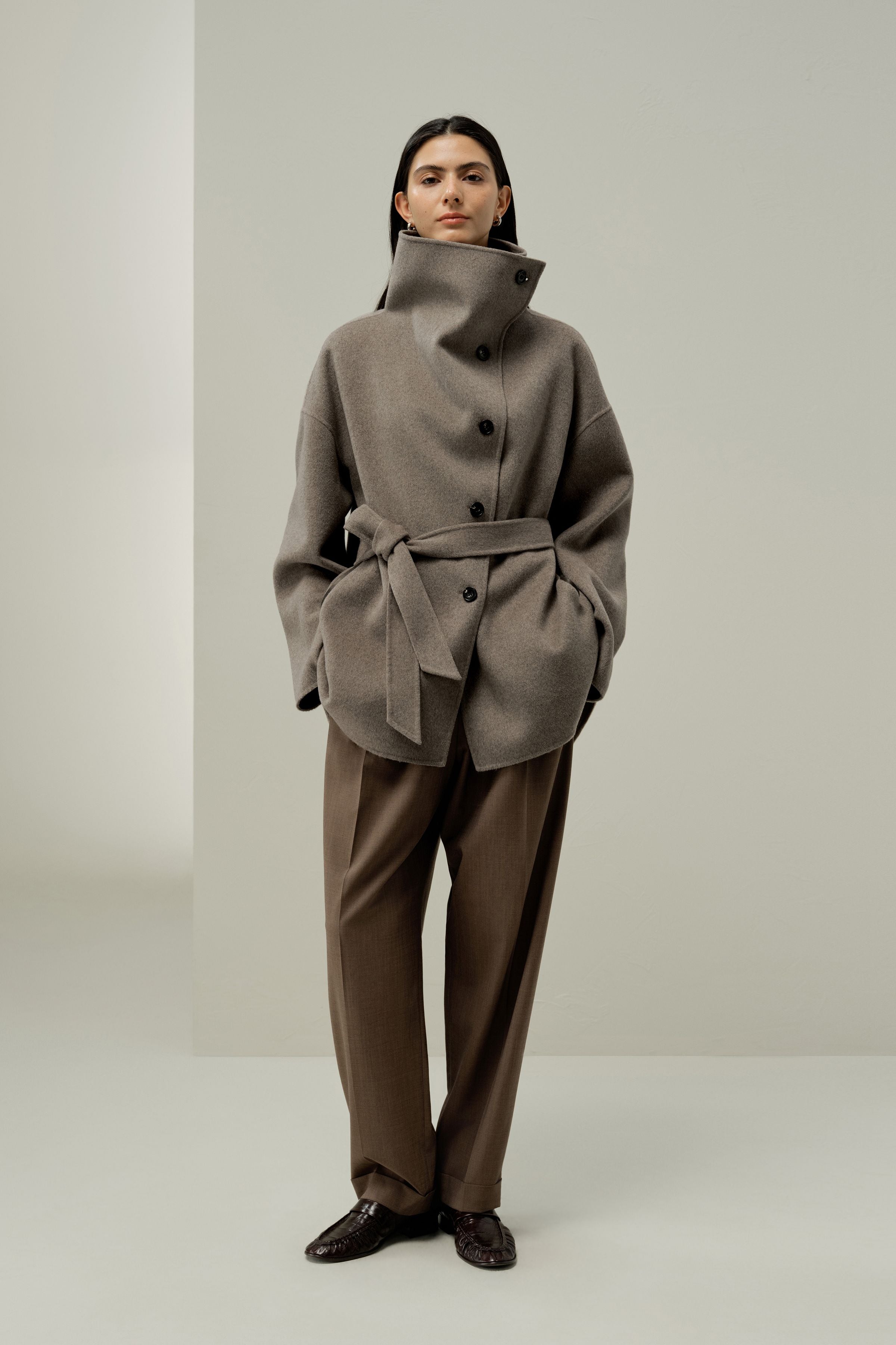 Convertible Collar Silke-Wool Blend Coat