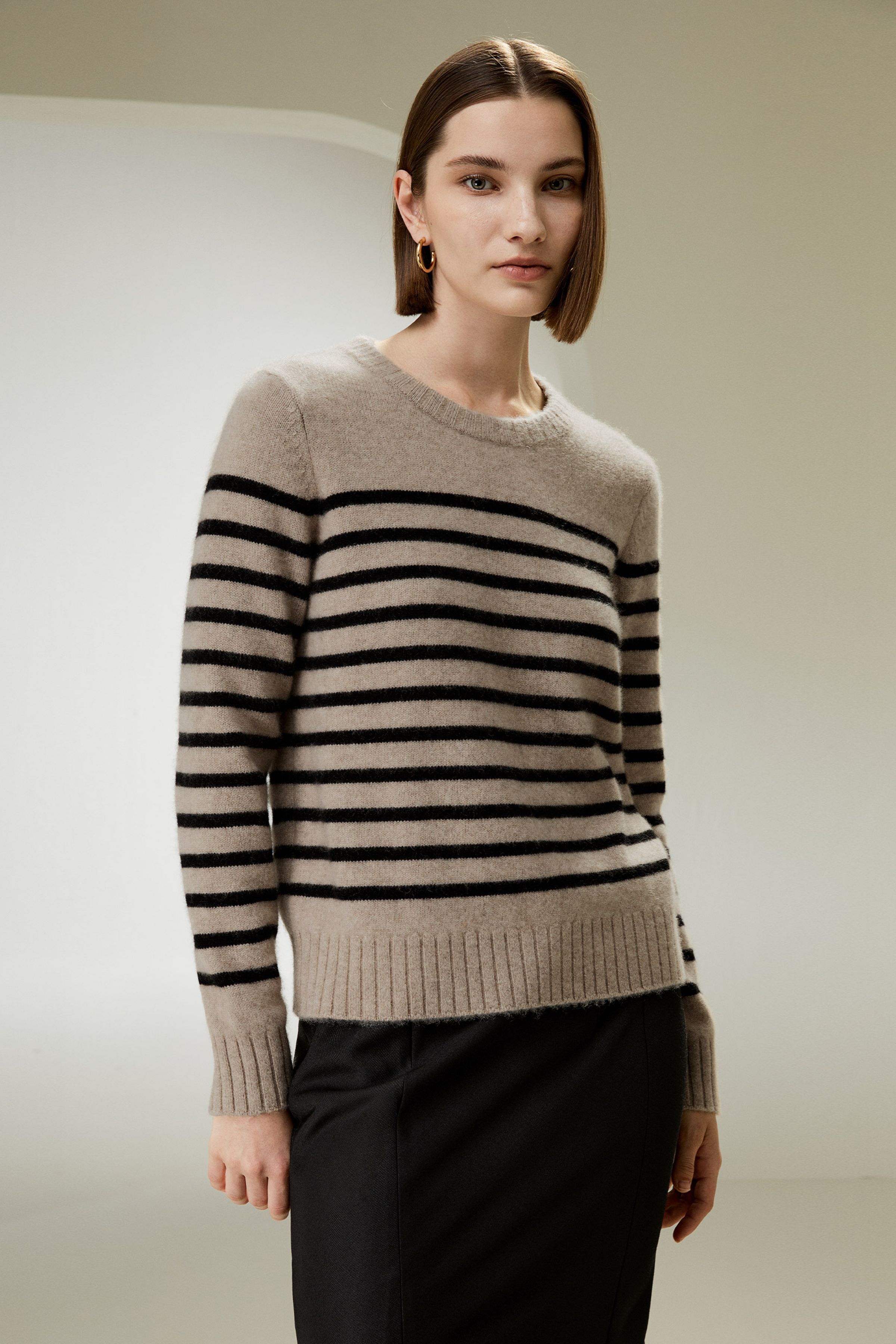 Striped Round Collar Cashmere Sweater